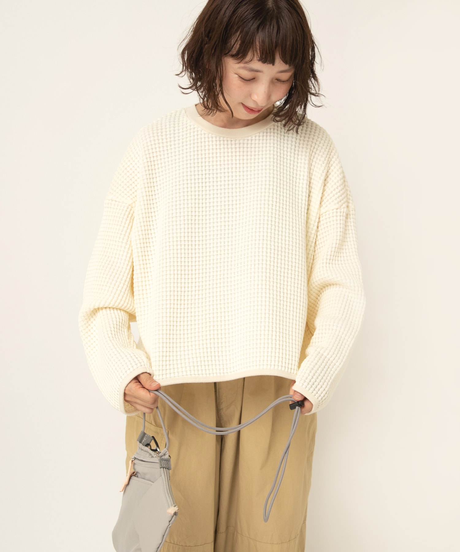 M2362 two-tone waffle プルオーバー