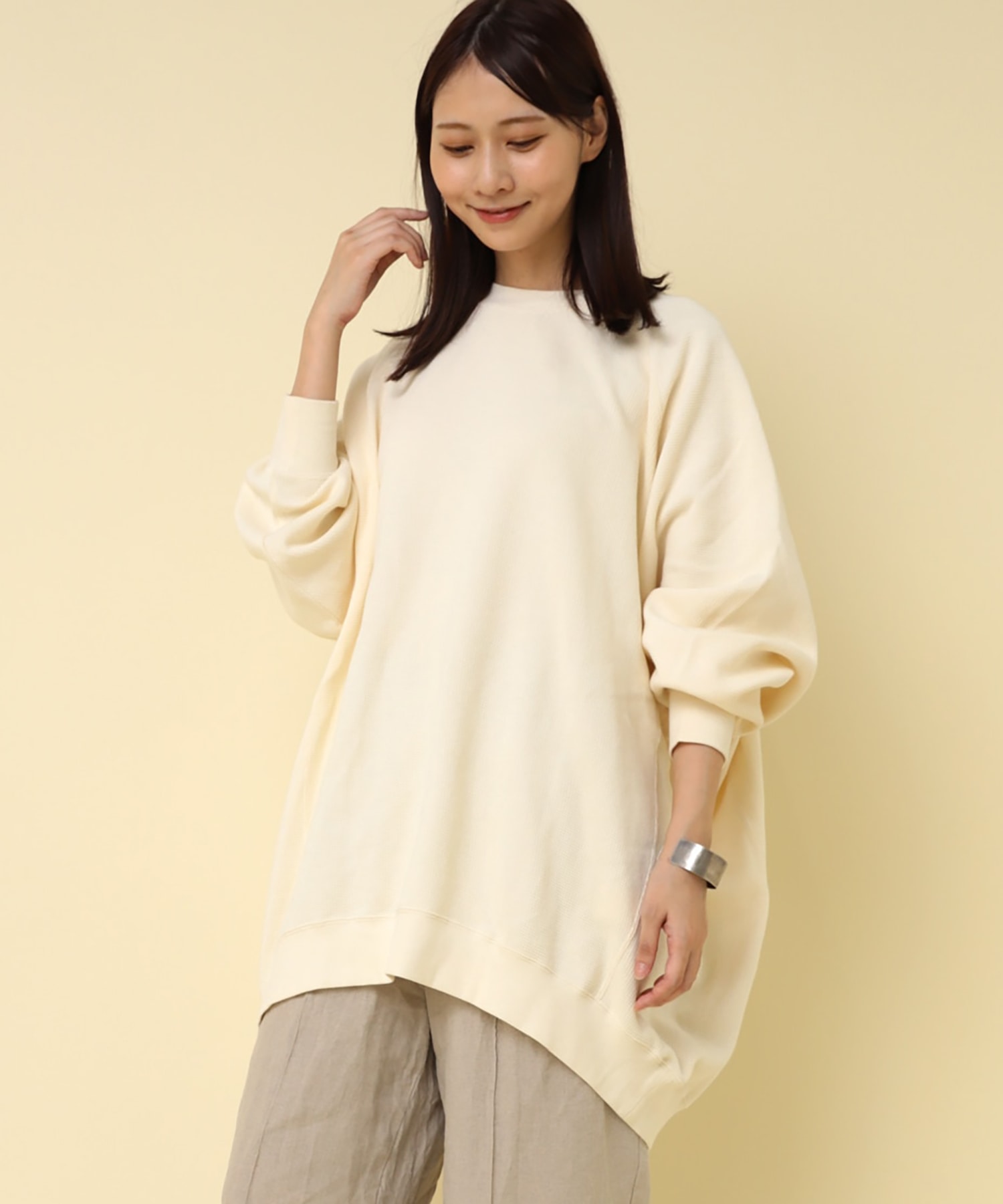 M2381 ワッフルオーバーサイズコクーンプルオーバー