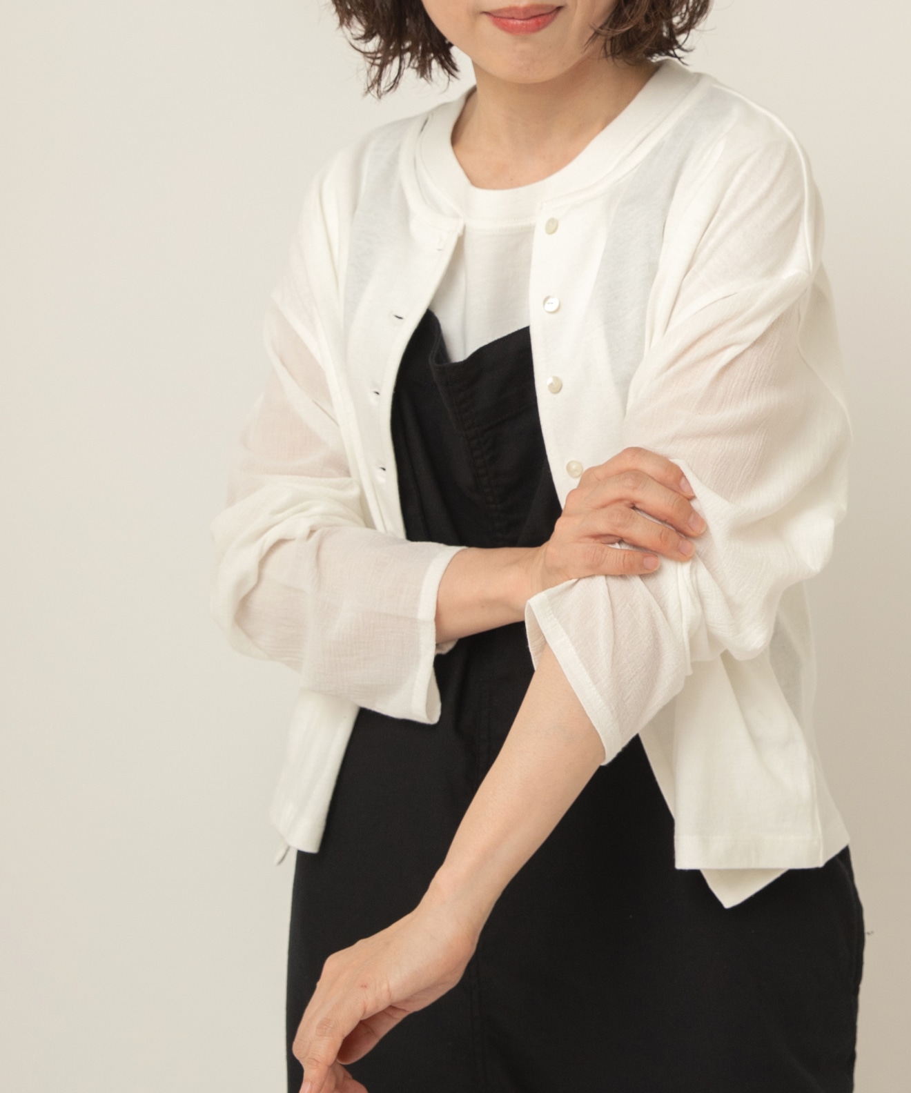 M2425 コットンワッシャースリーブカーディガン