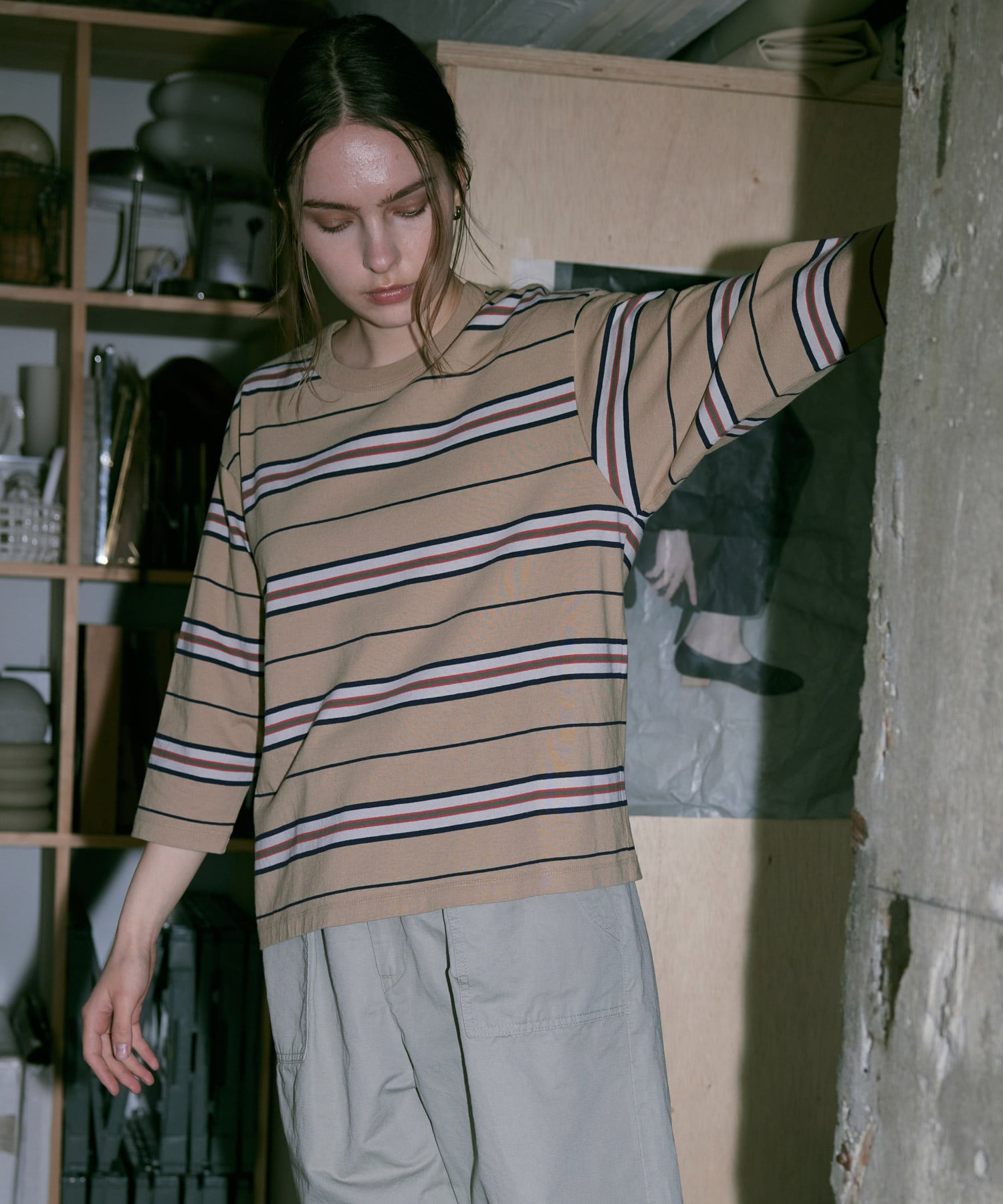 M2496 マルチボーダー七分袖Ｔ