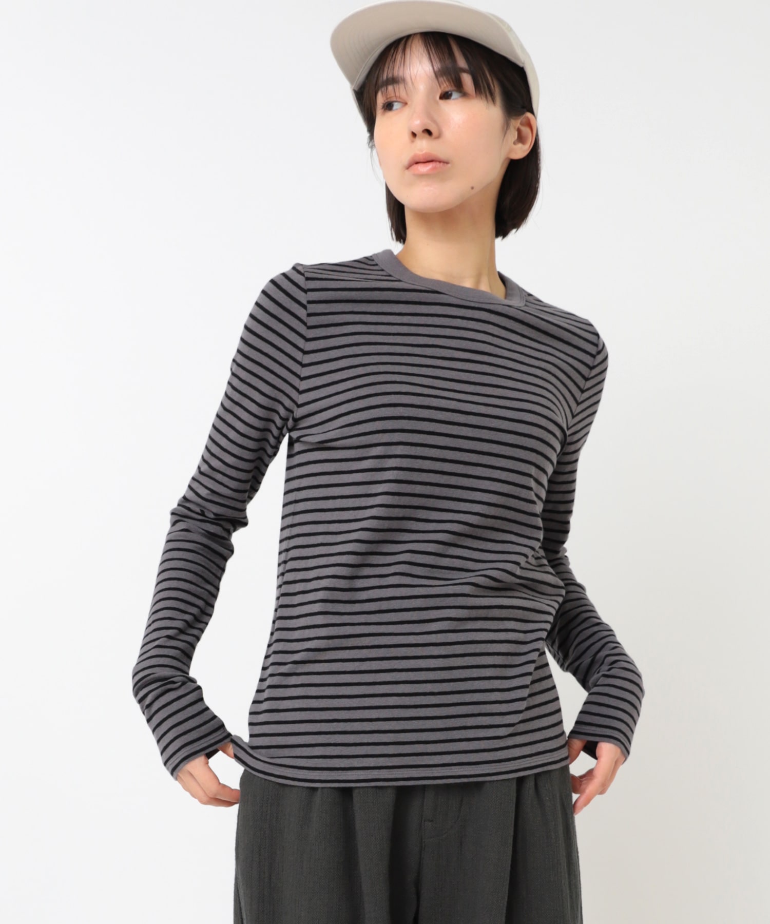 M2512 マシュマロタッチボーダークルーT(F グレー/ブラック