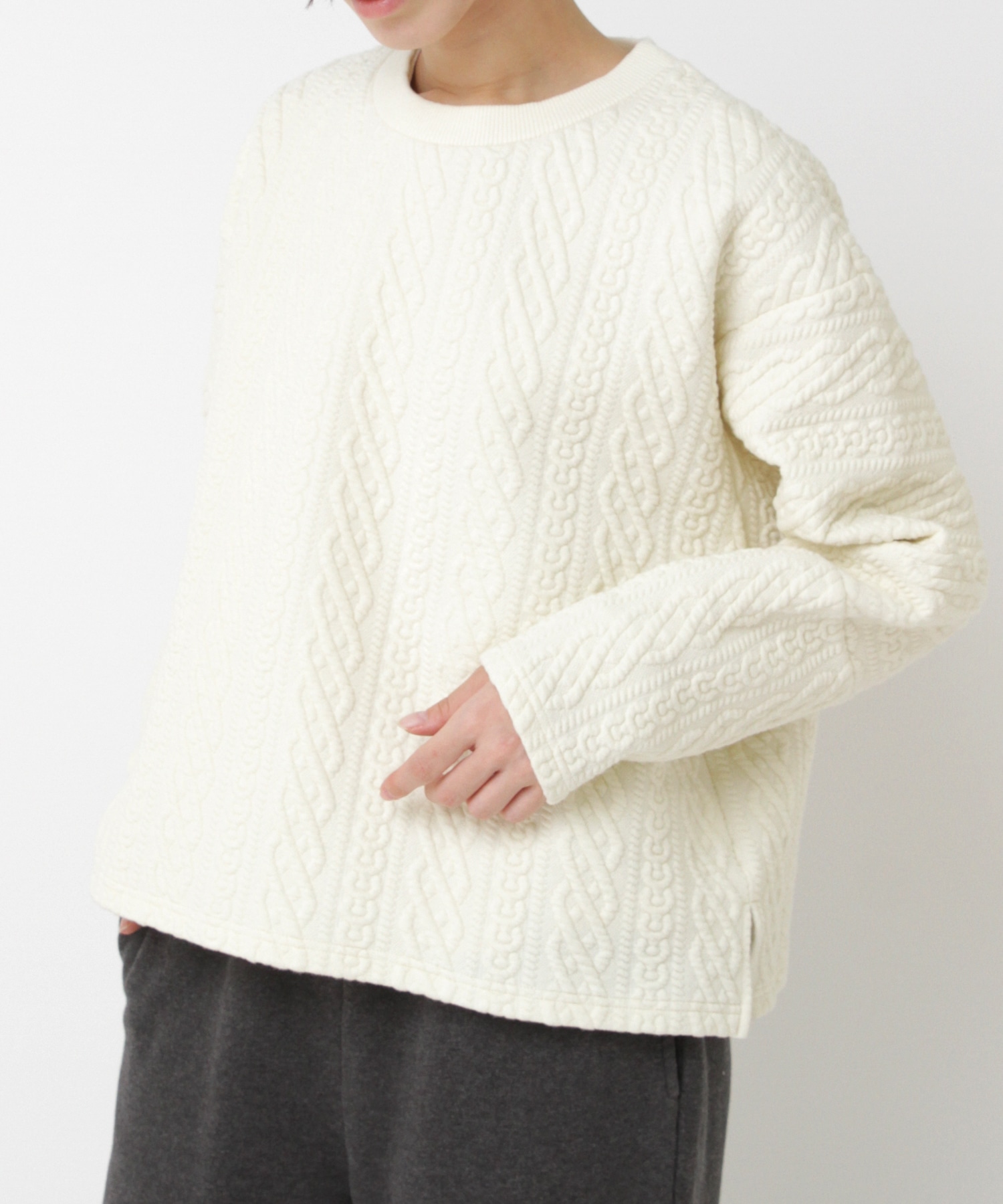 M2545 アラン柄キルトプルオーバー