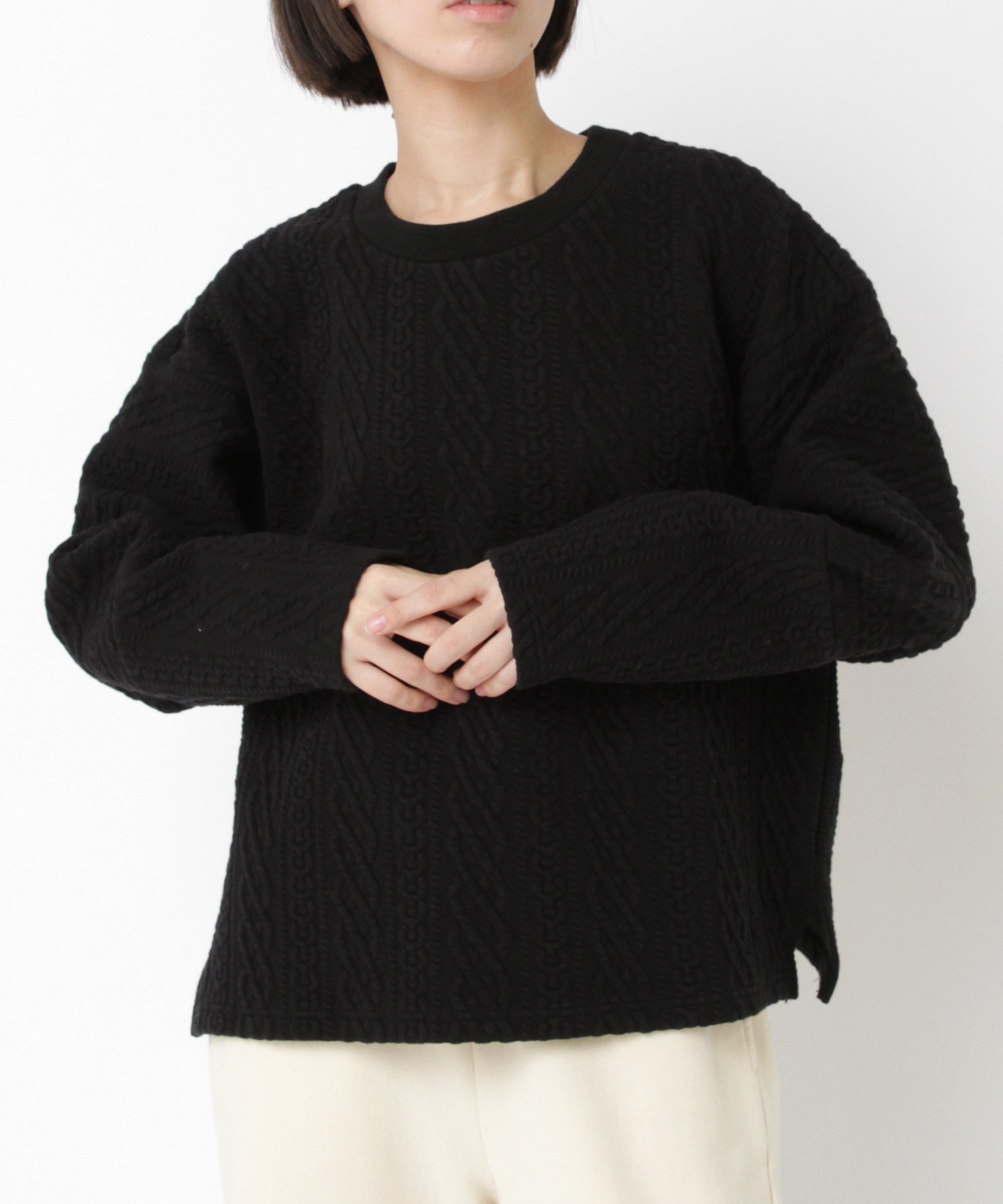 M2545 アラン柄キルトプルオーバー