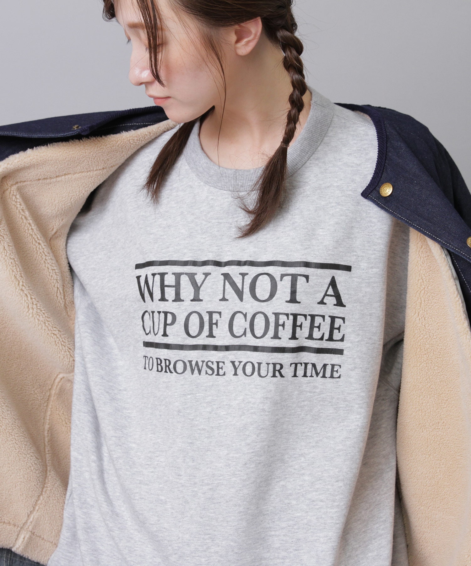 M2553 ”コーヒーどうですか”プリントビッグプルオーバー