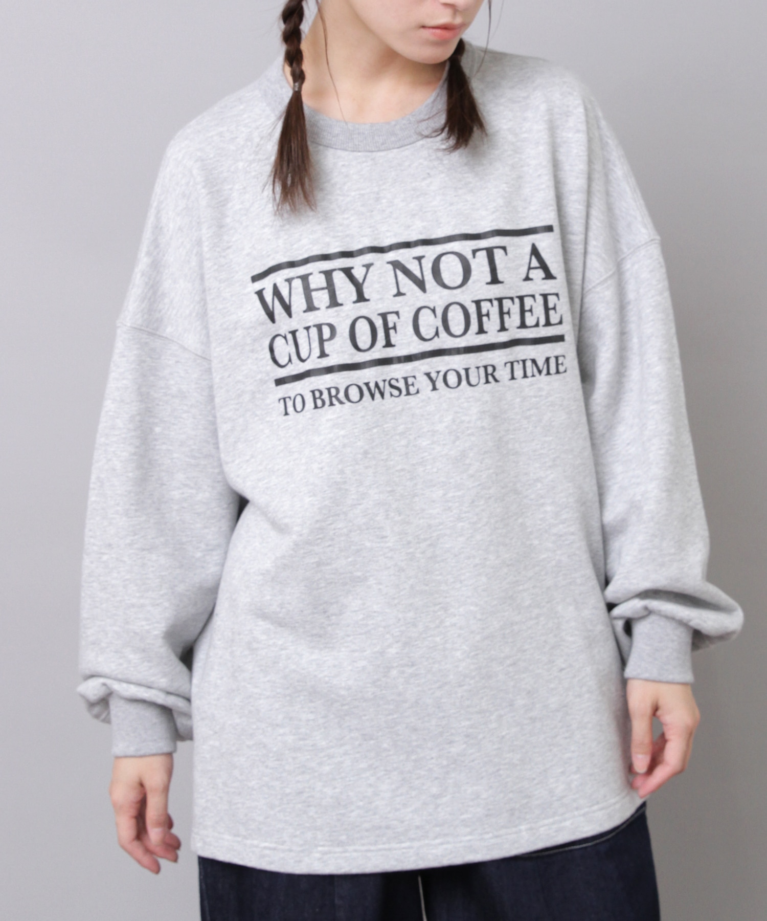 M2553 ”コーヒーどうですか”プリントビッグプルオーバー