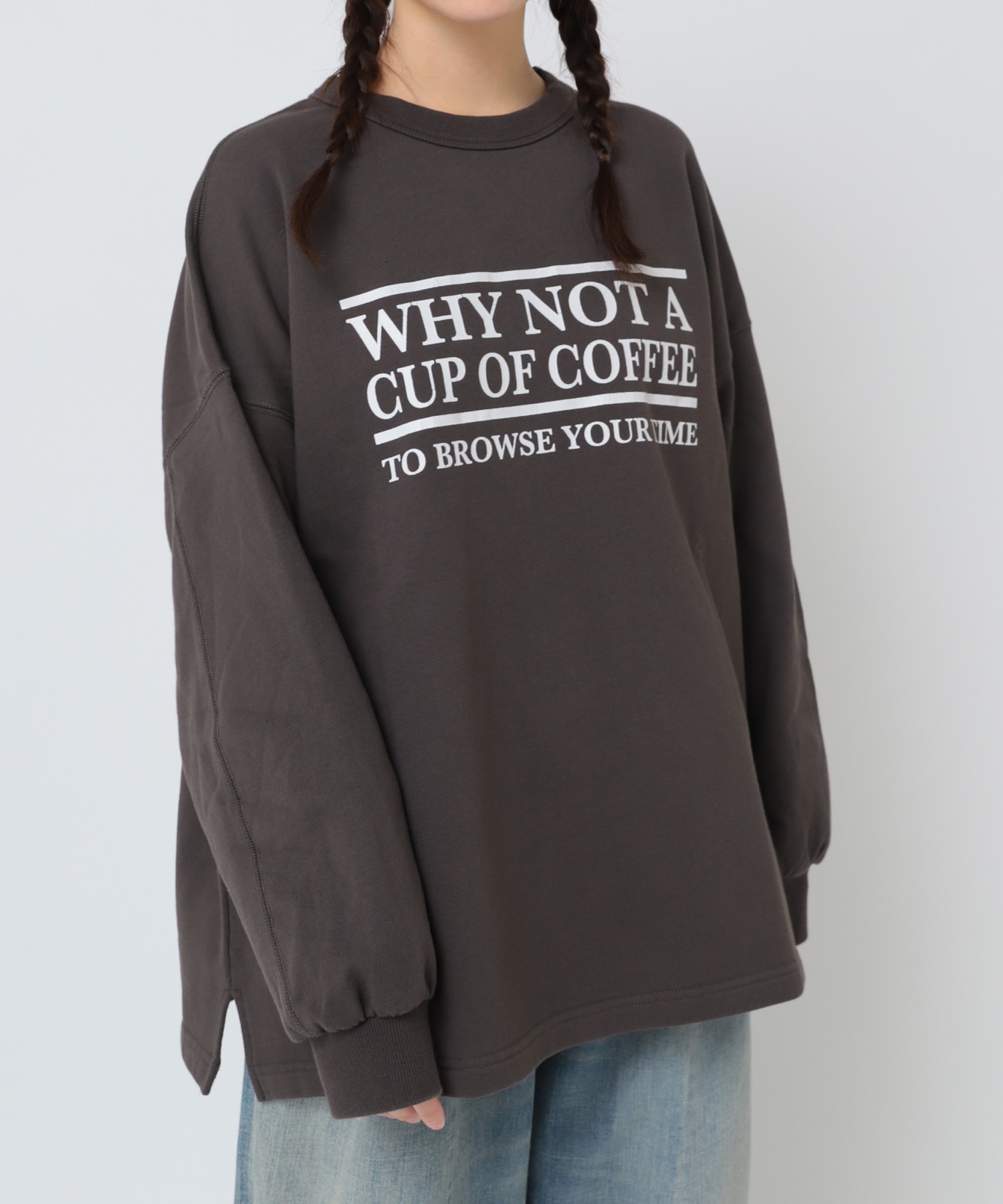 M2553 ”コーヒーどうですか”プリントビッグプルオーバー