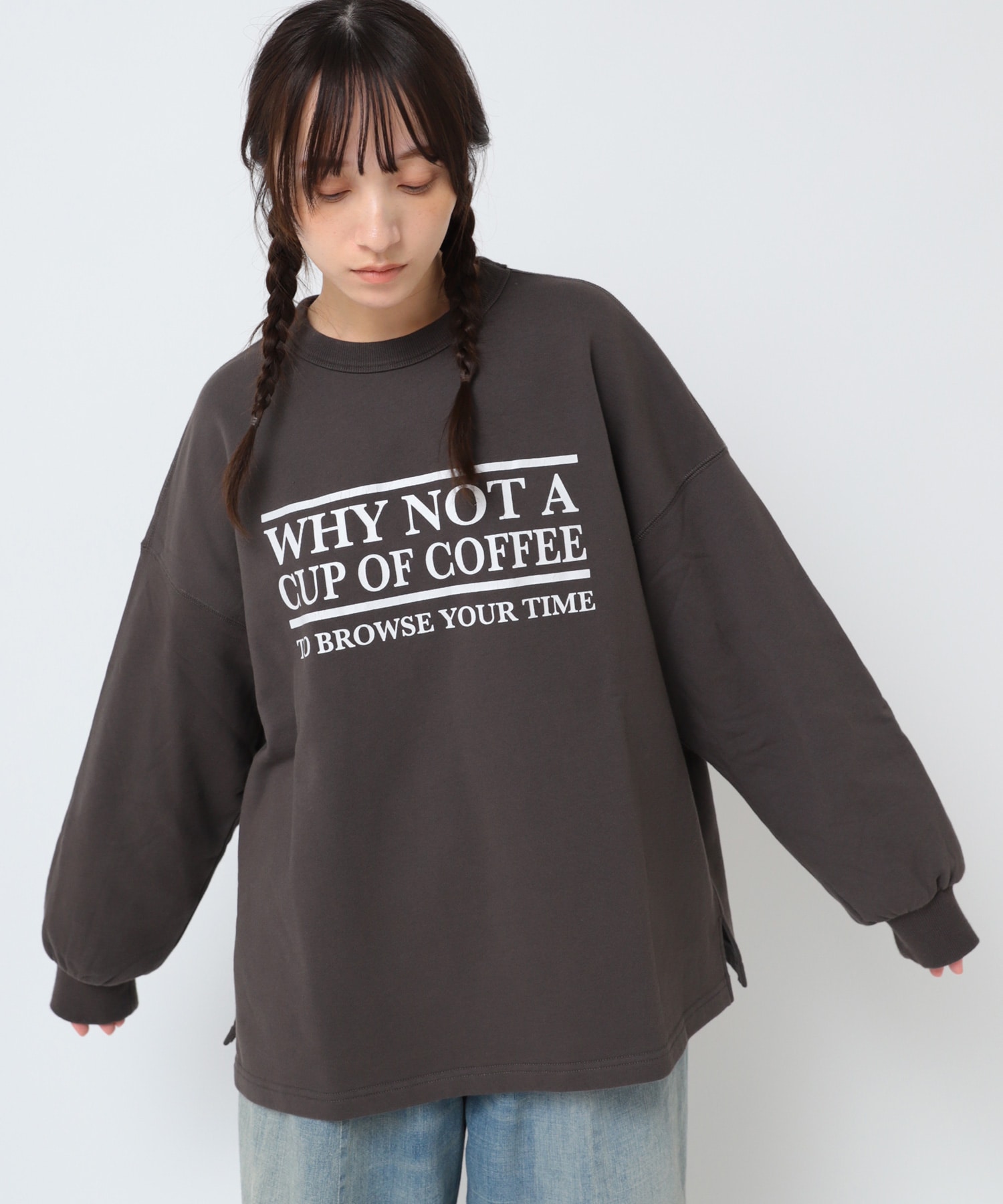 M2553 ”コーヒーどうですか”プリントビッグプルオーバー