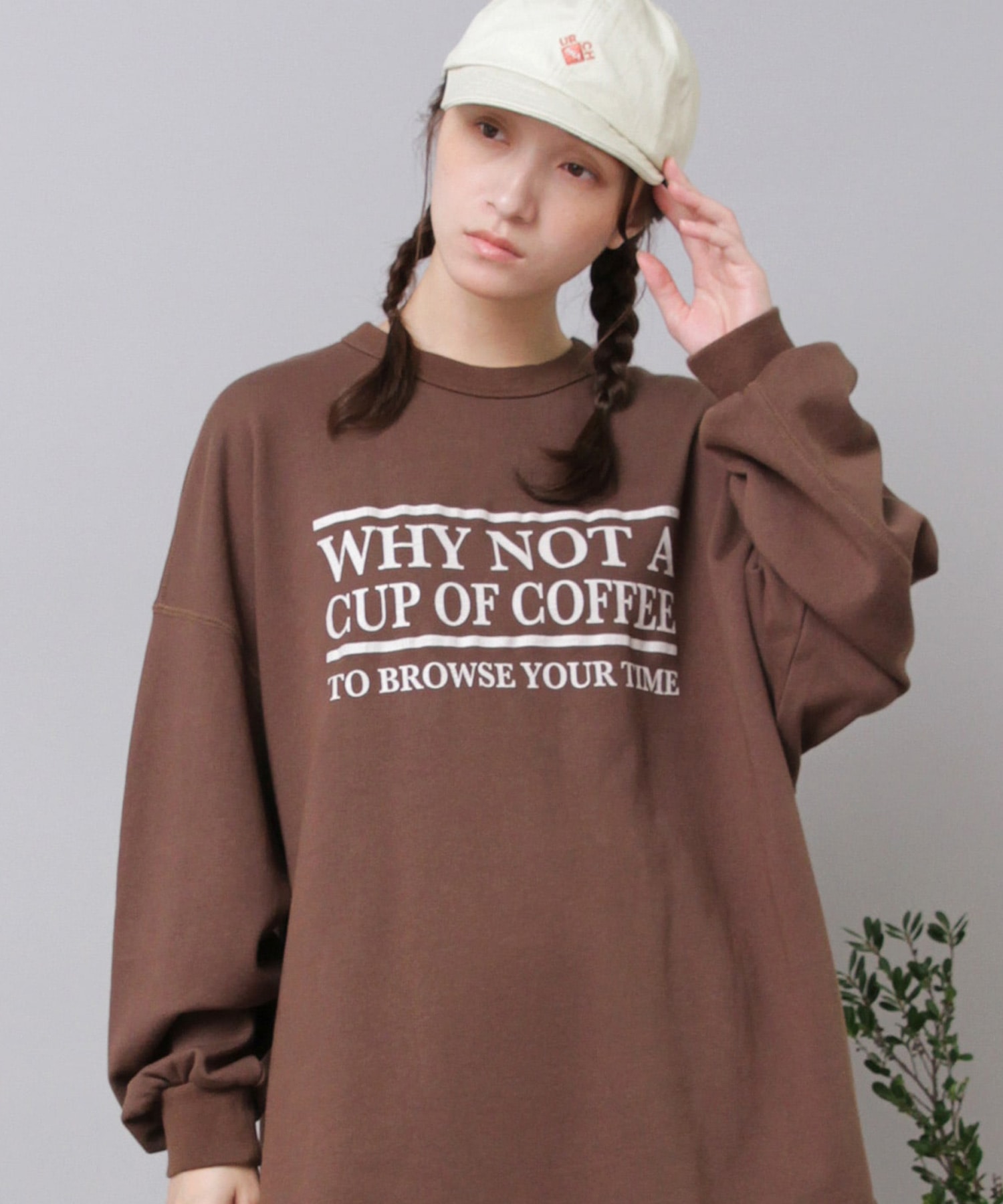 M2553 ”コーヒーどうですか”プリントビッグプルオーバー