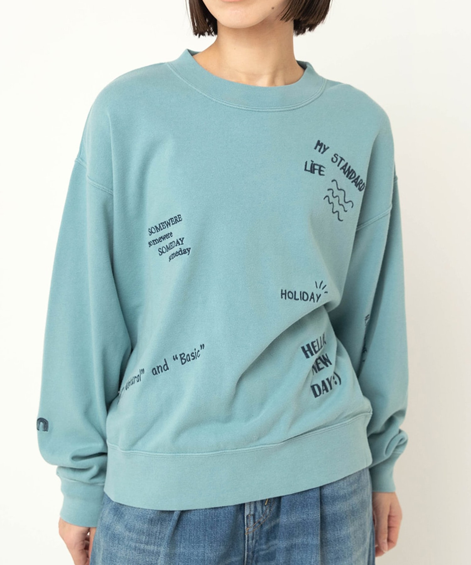 M2594 裏起毛パイル落書き刺繍スウェット