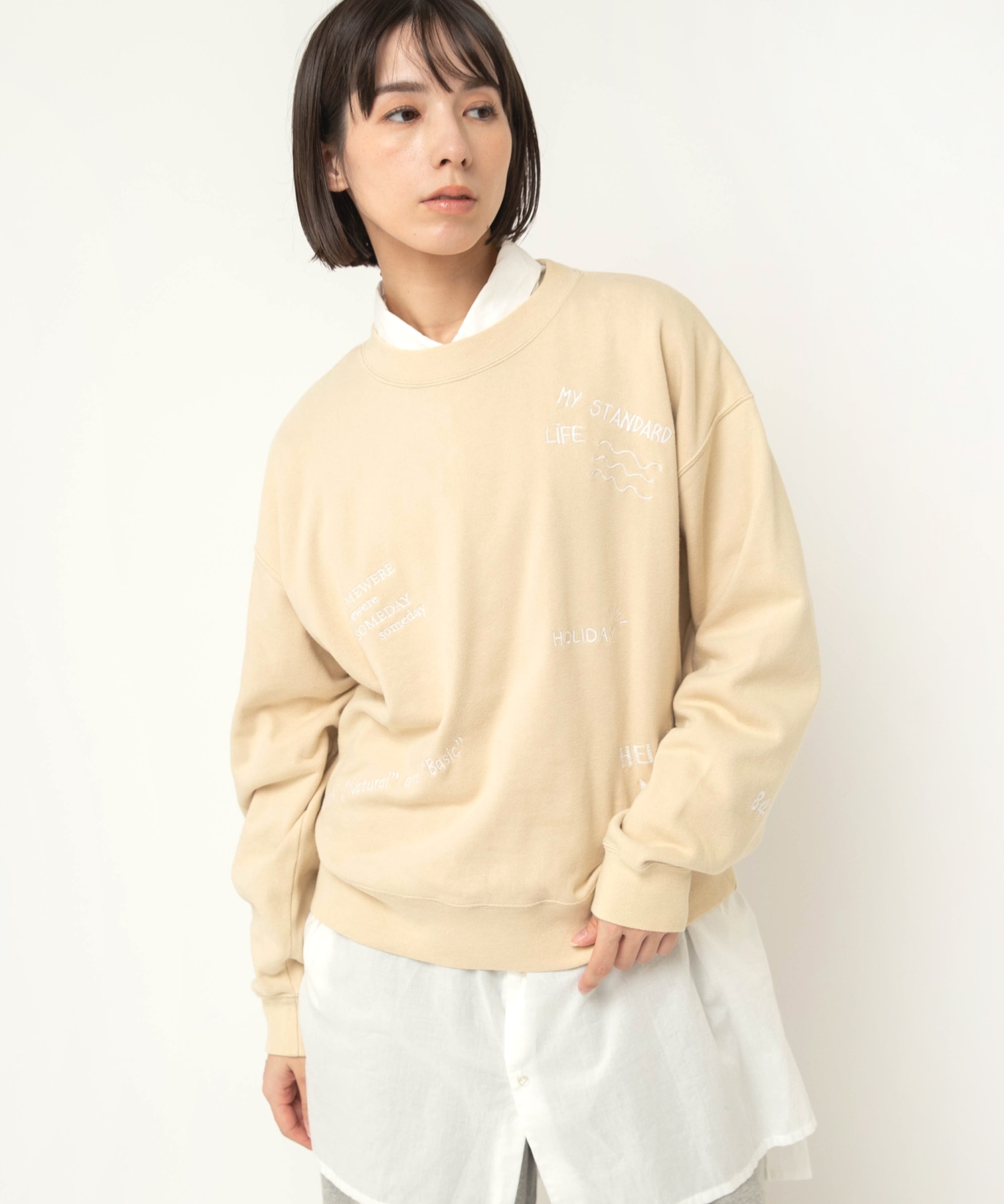 M2594 裏起毛パイル落書き刺繍スウェット