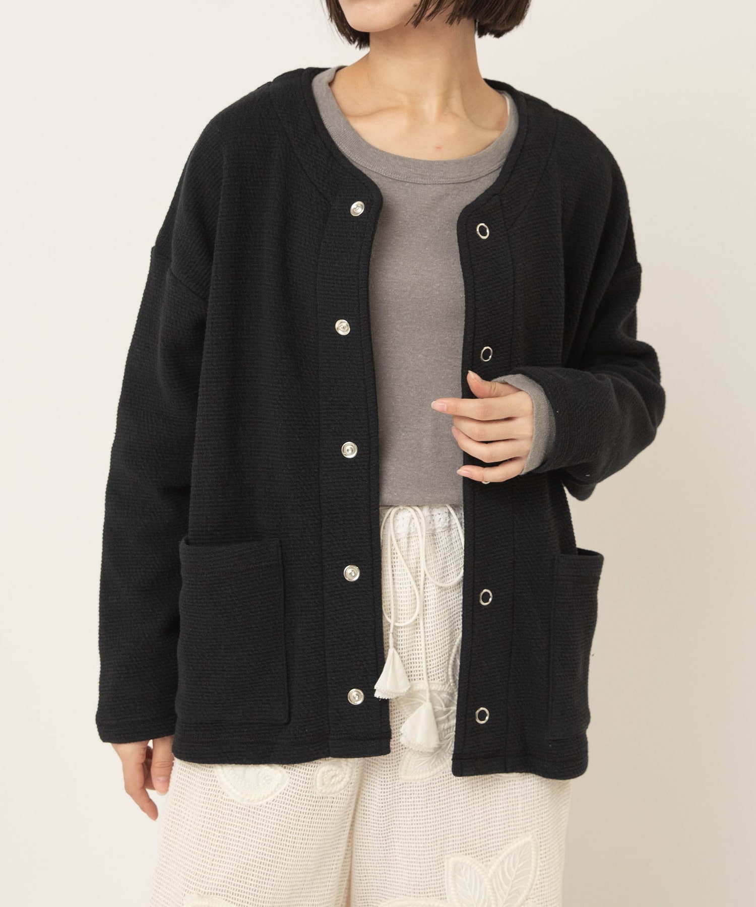 M2601 W Faceビッグスナップカーディガン