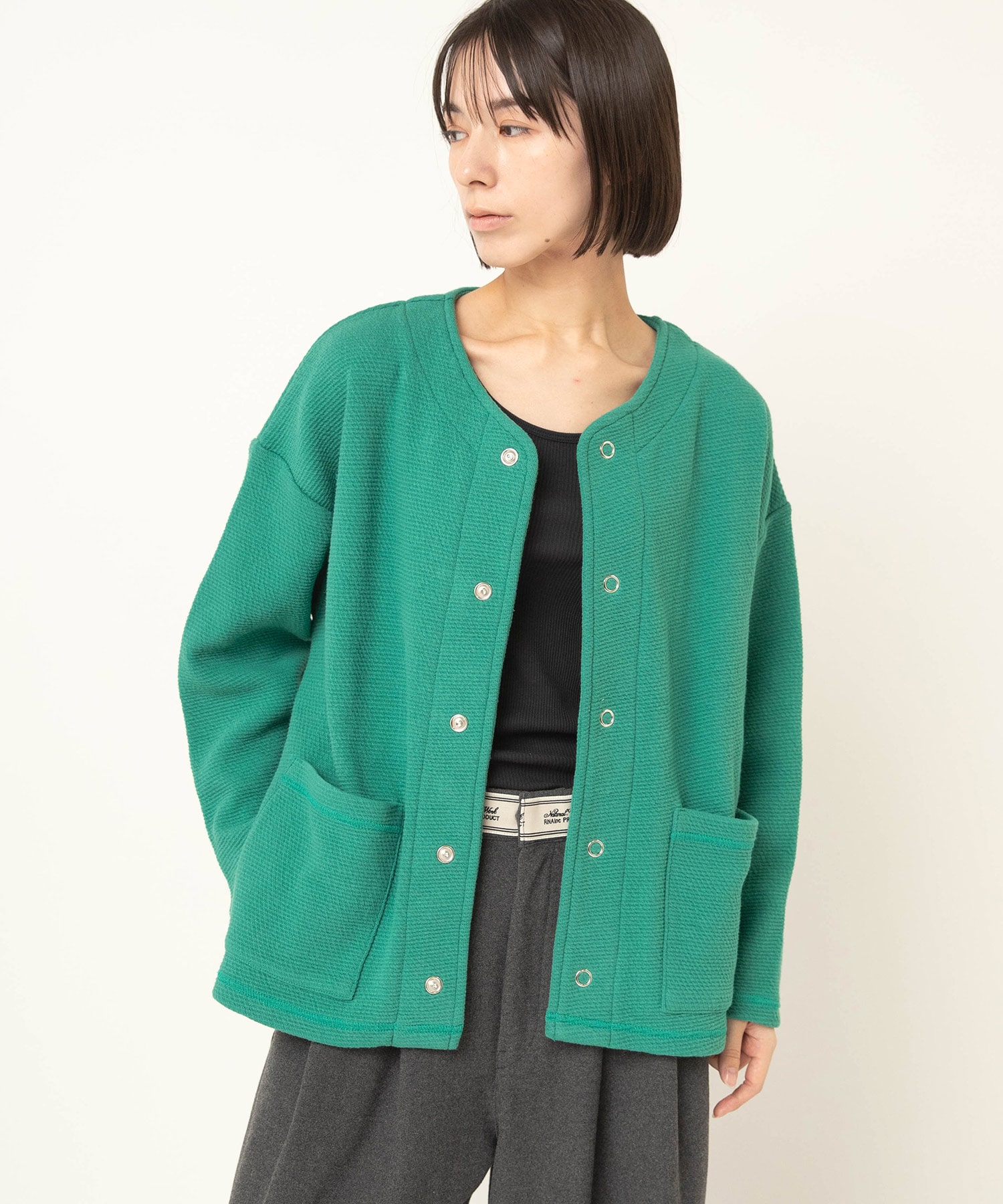 M2601 W Faceビッグスナップカーディガン