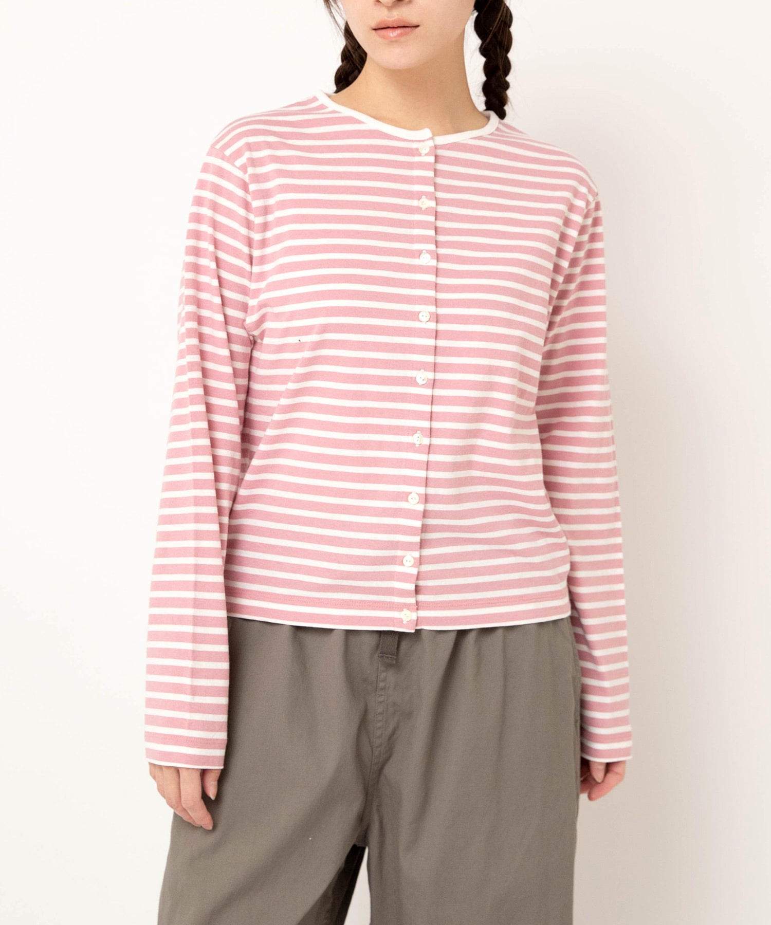 【3月中旬納期】M2611 ボーダークルーネックカーディガン