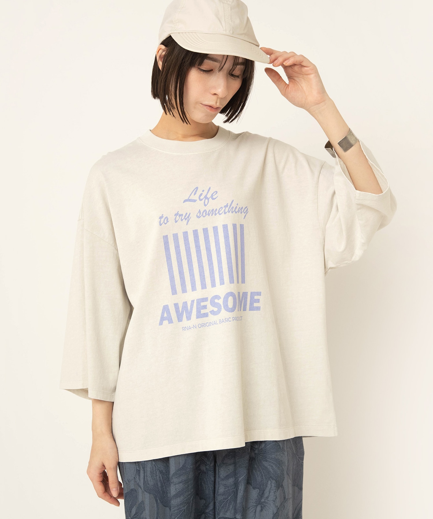 M2647 AWESOME顔料染8分袖T