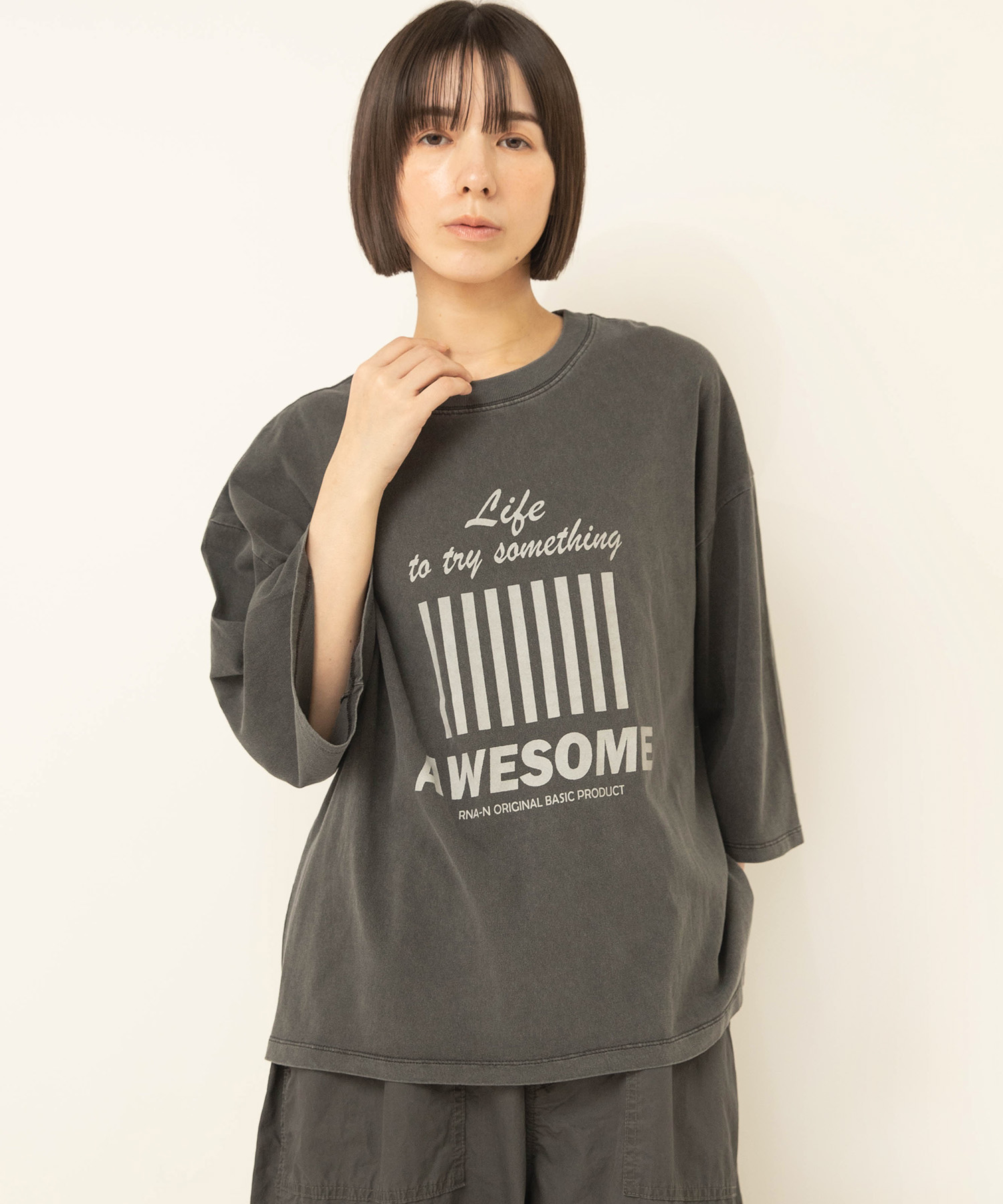 M2647 AWESOME顔料染8分袖T