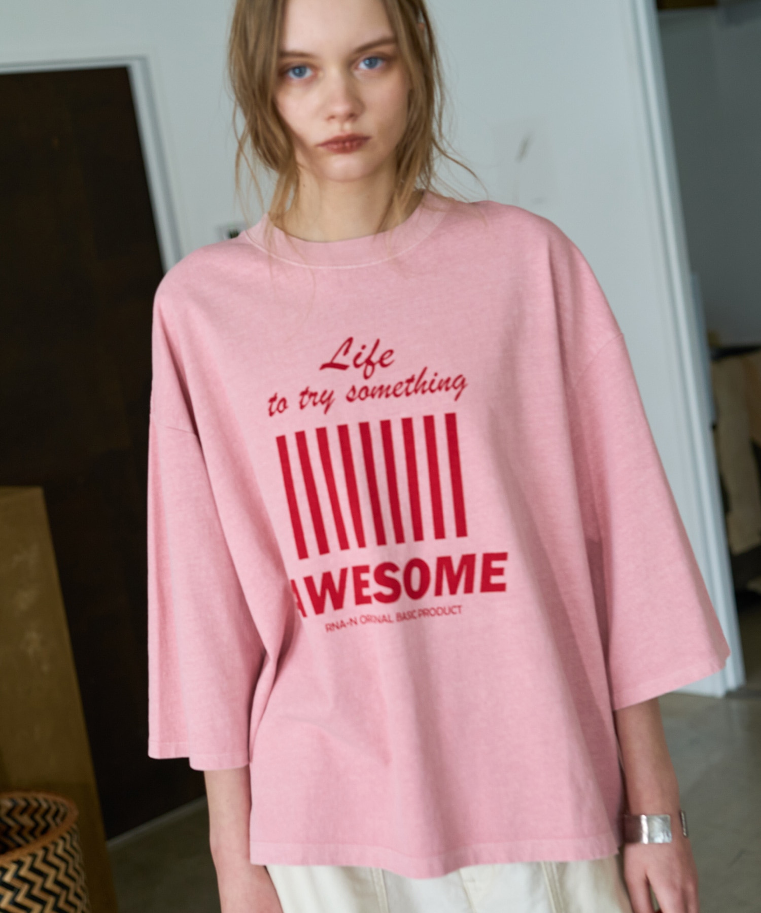 M2647 AWESOME顔料染8分袖T