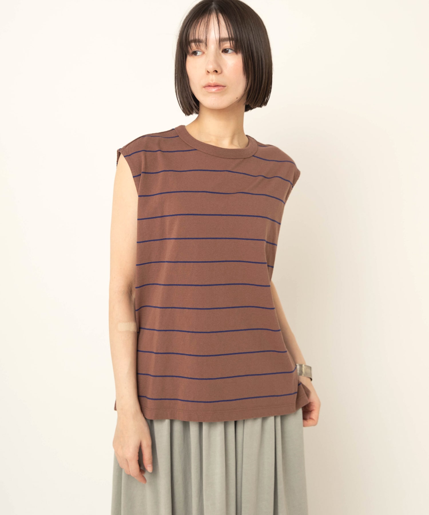 【6月上旬納期】M2655 21/-OE天竺ボーダーノースリ