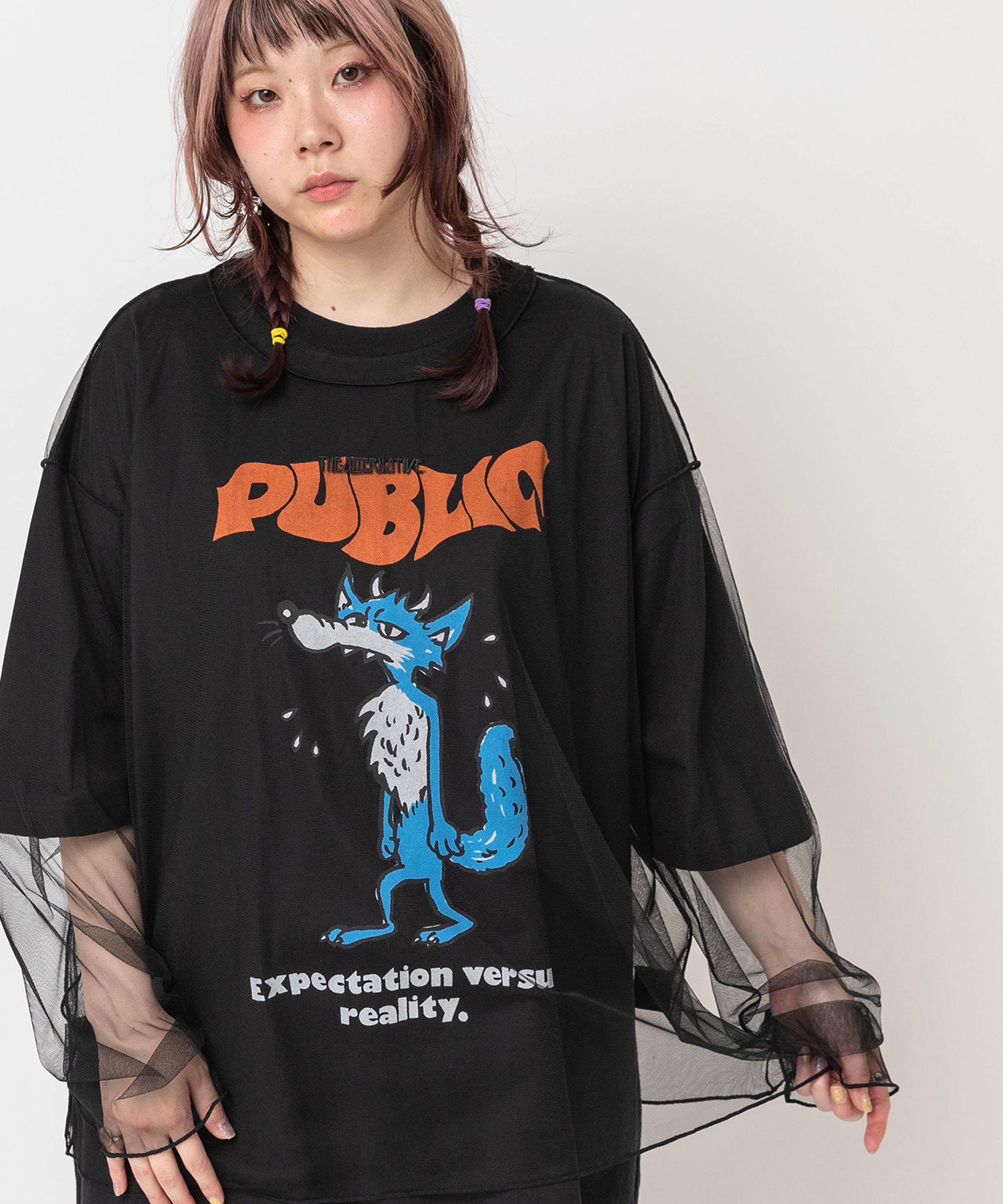 【4月下旬納期】M2688 チュールメッシュルーズロンT