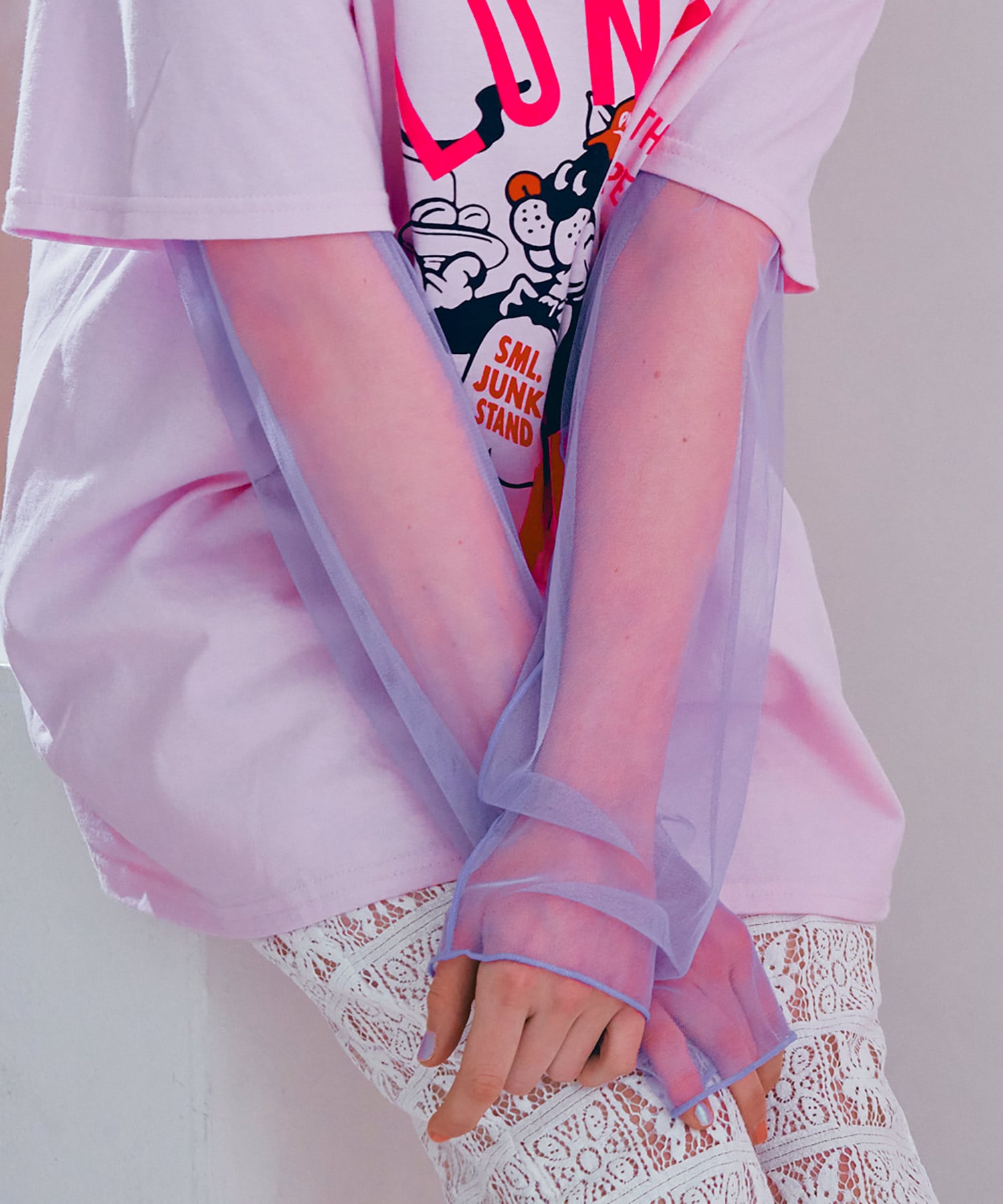 M2688 チュールメッシュルーズロンT