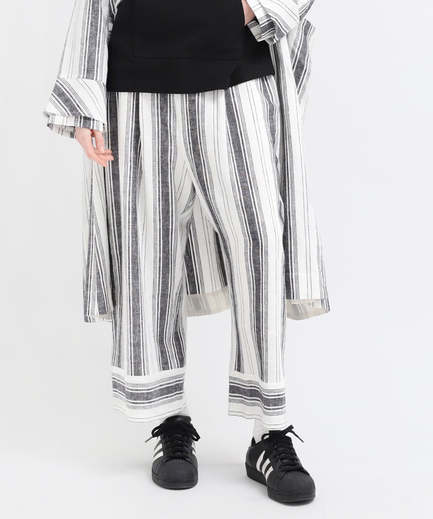 R3700 ストライプワイドイージーパンツ