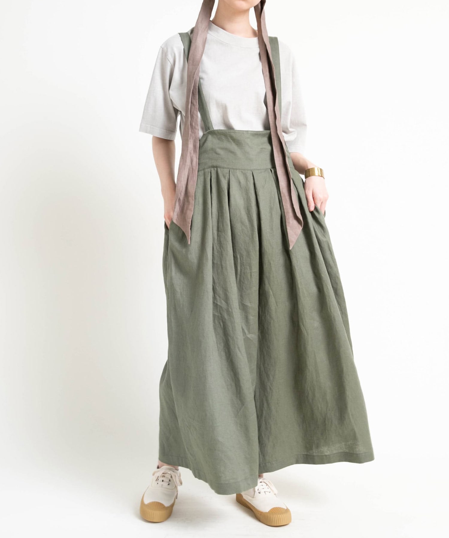 R3834 2wayリネンギャザーワイドパンツ