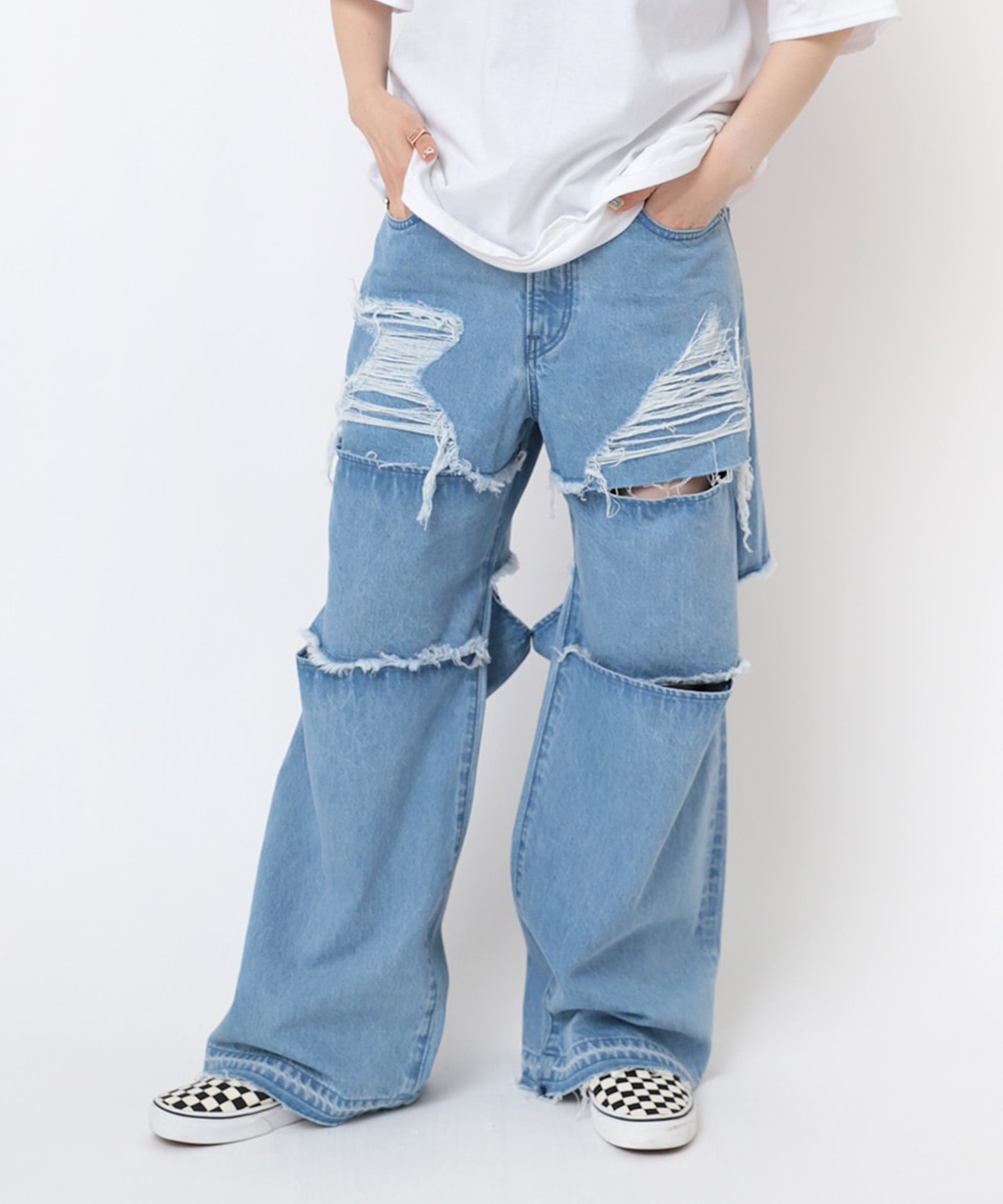 R4306 ボーダースリットダメージパンツ