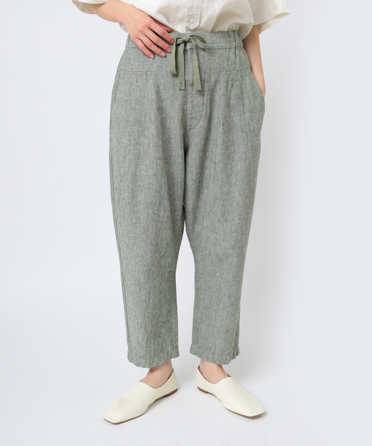 R4308 リネンレーヨンPJ'sクロップドパンツ