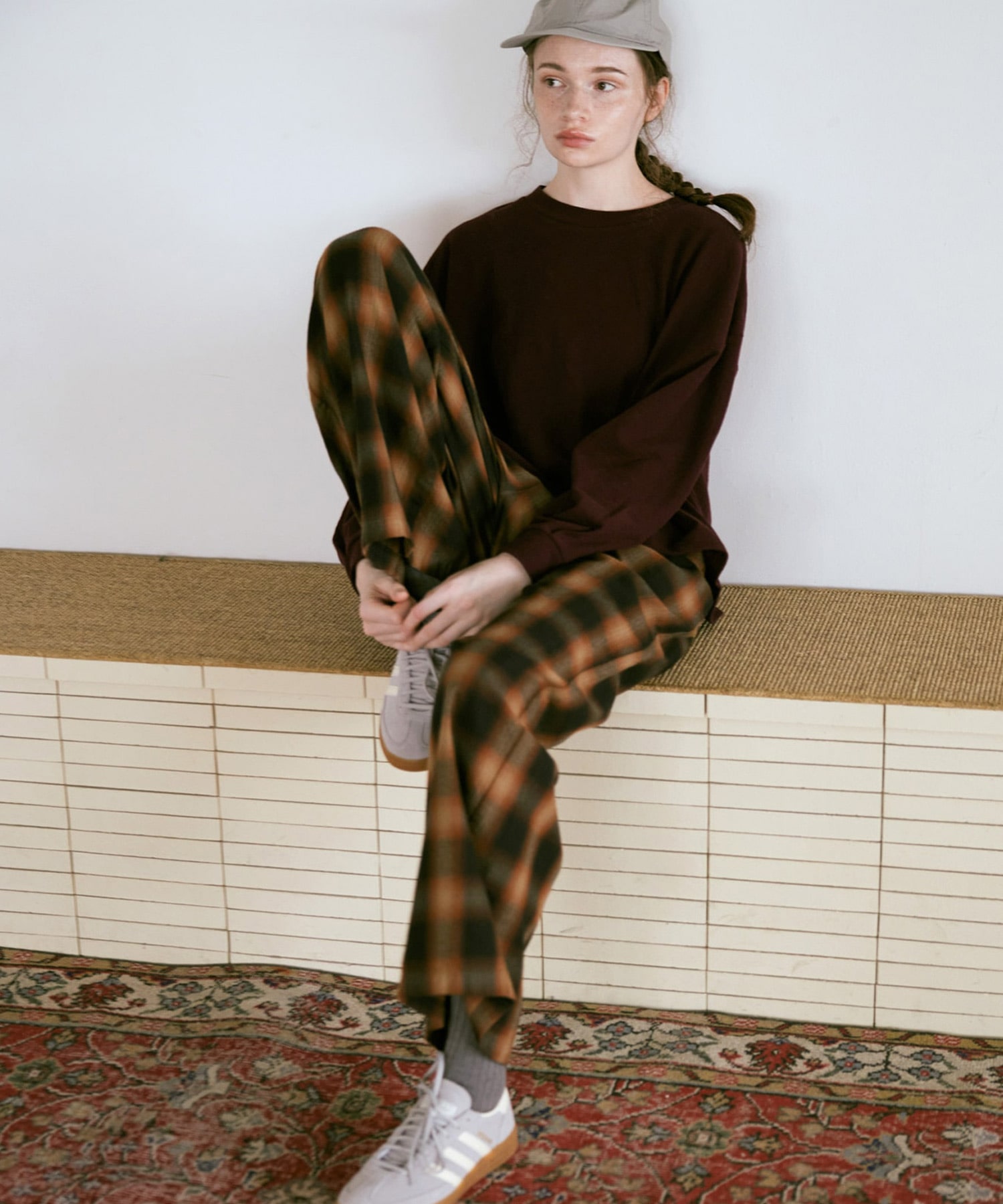 R4386 オンブレーチェックバギーパンツ