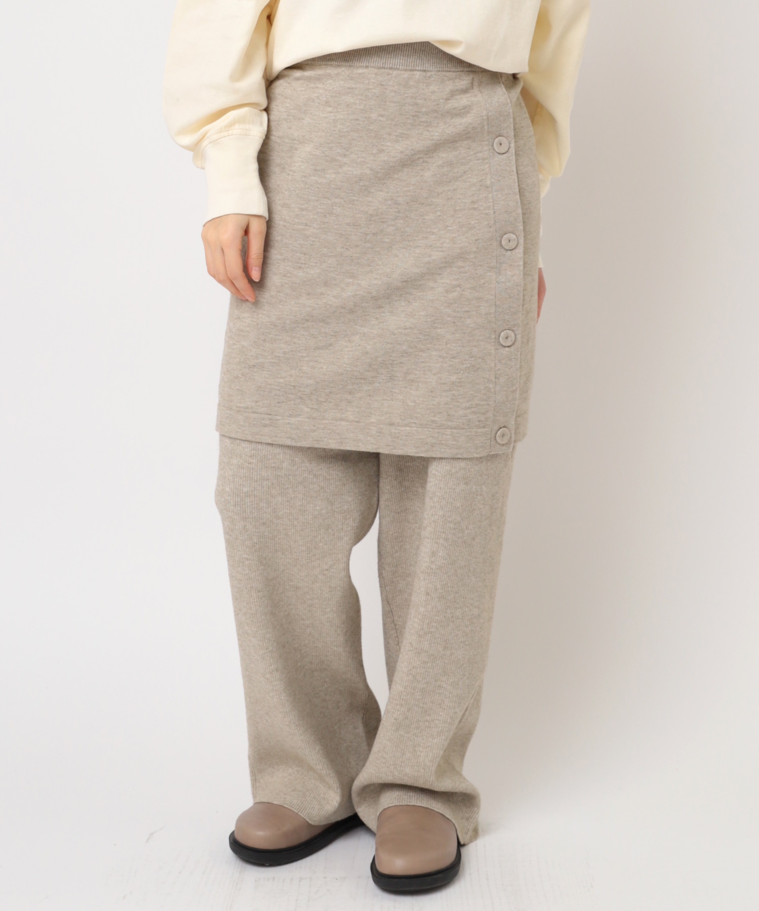 R4407 スカート付きリブニットパンツ