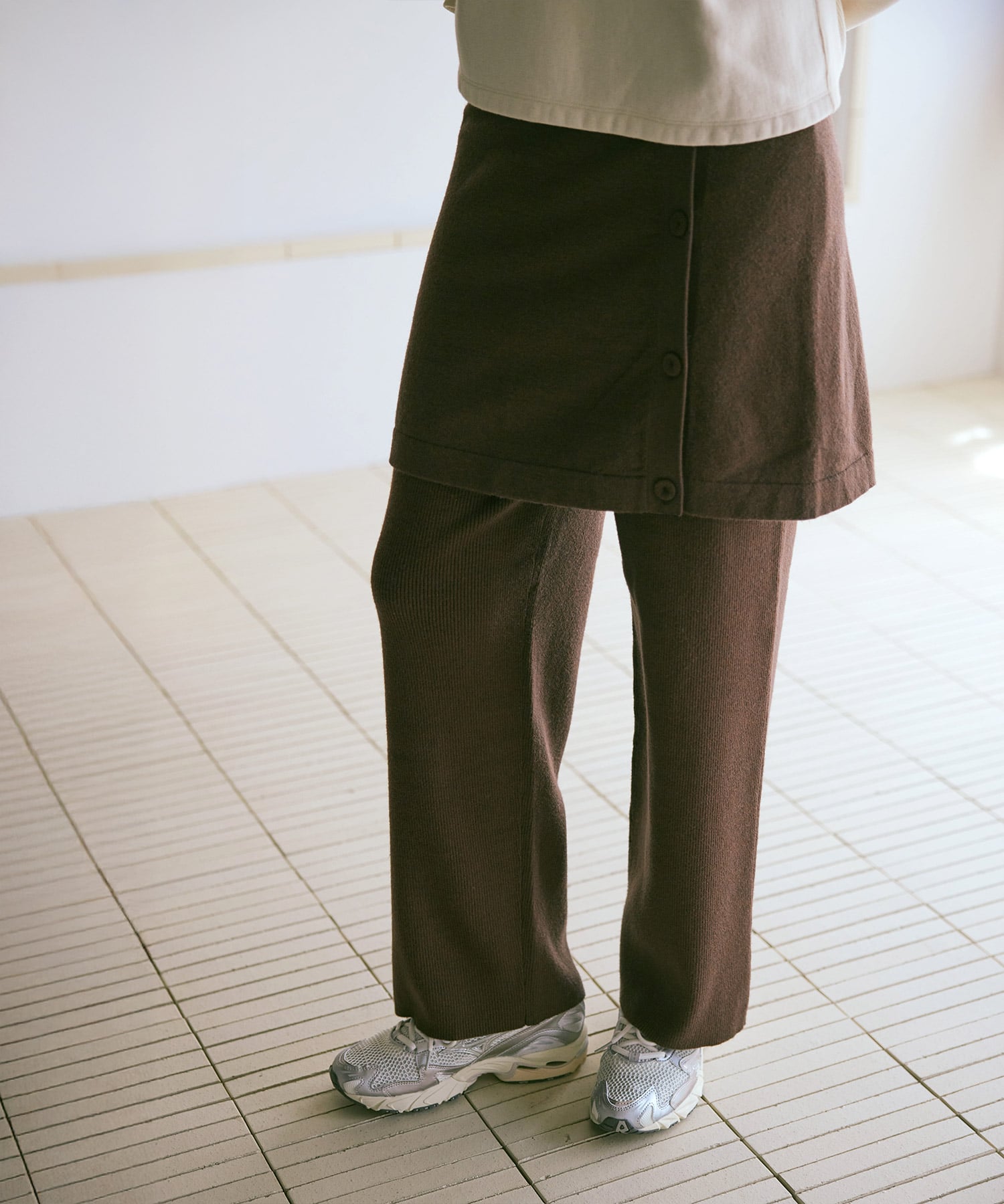 R4407 スカート付きリブニットパンツ