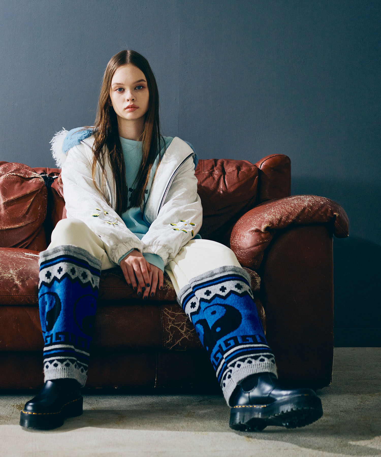 R4412 ニットコンビスウェットパンツ