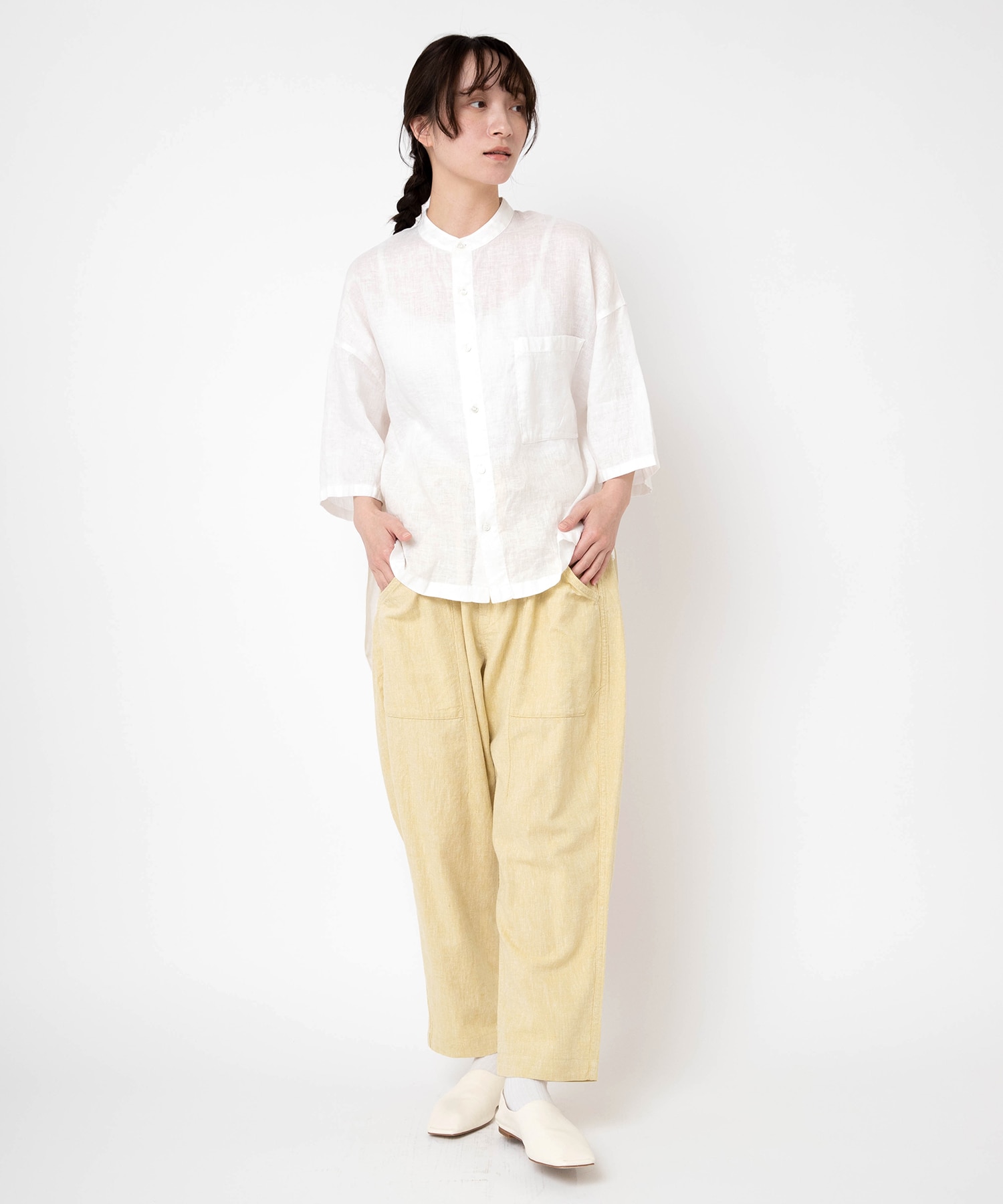 【5月中旬納期】R4439 レーヨンリネンクロップドアトリエパンツ