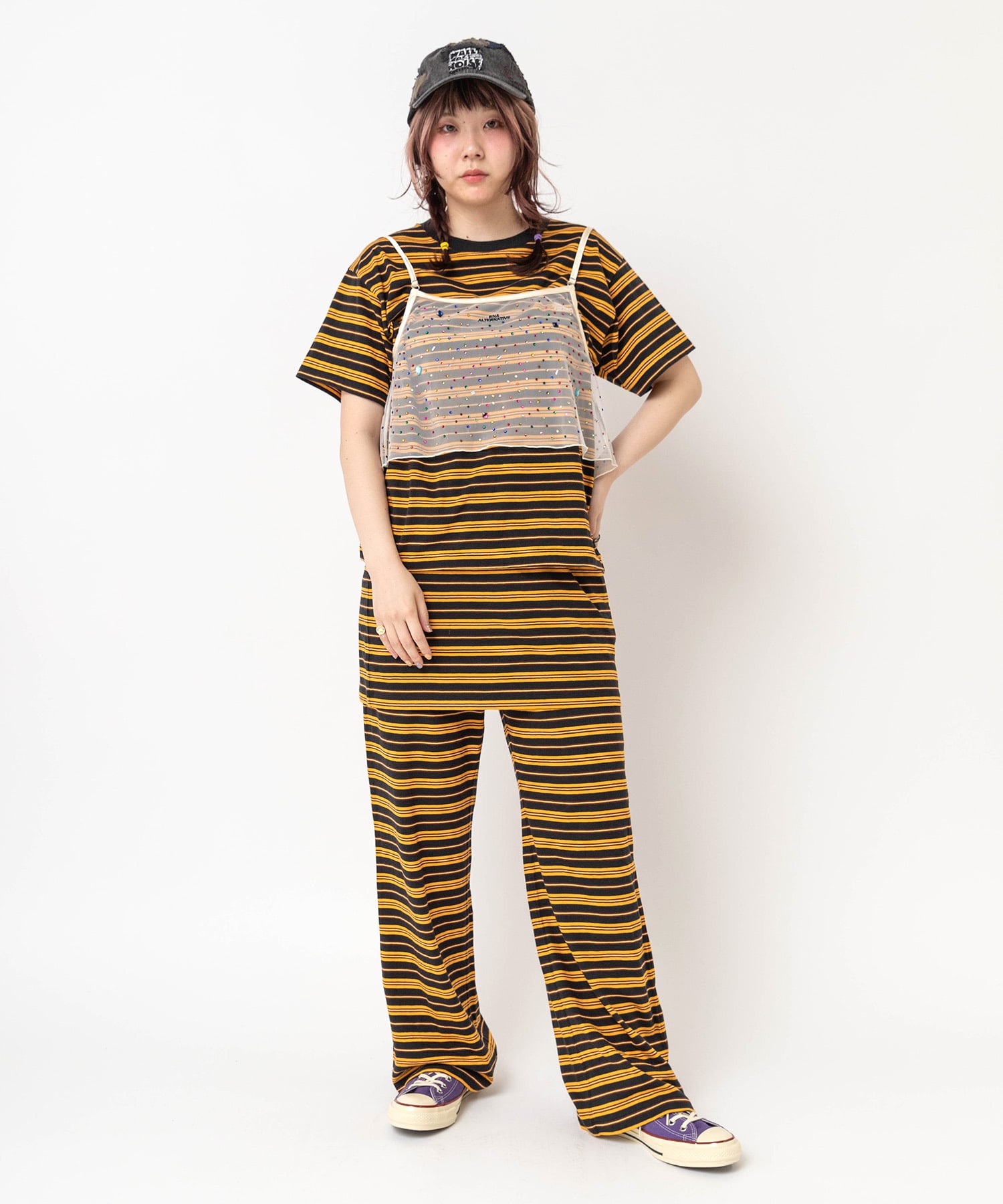 【4月中旬納期】R4446 マルチボーダーイージーパンツ