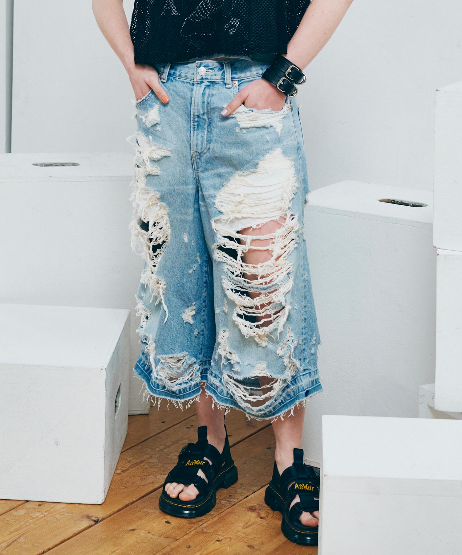 【5月下旬納期】R4471 ダメージルーズクロップドパンツ