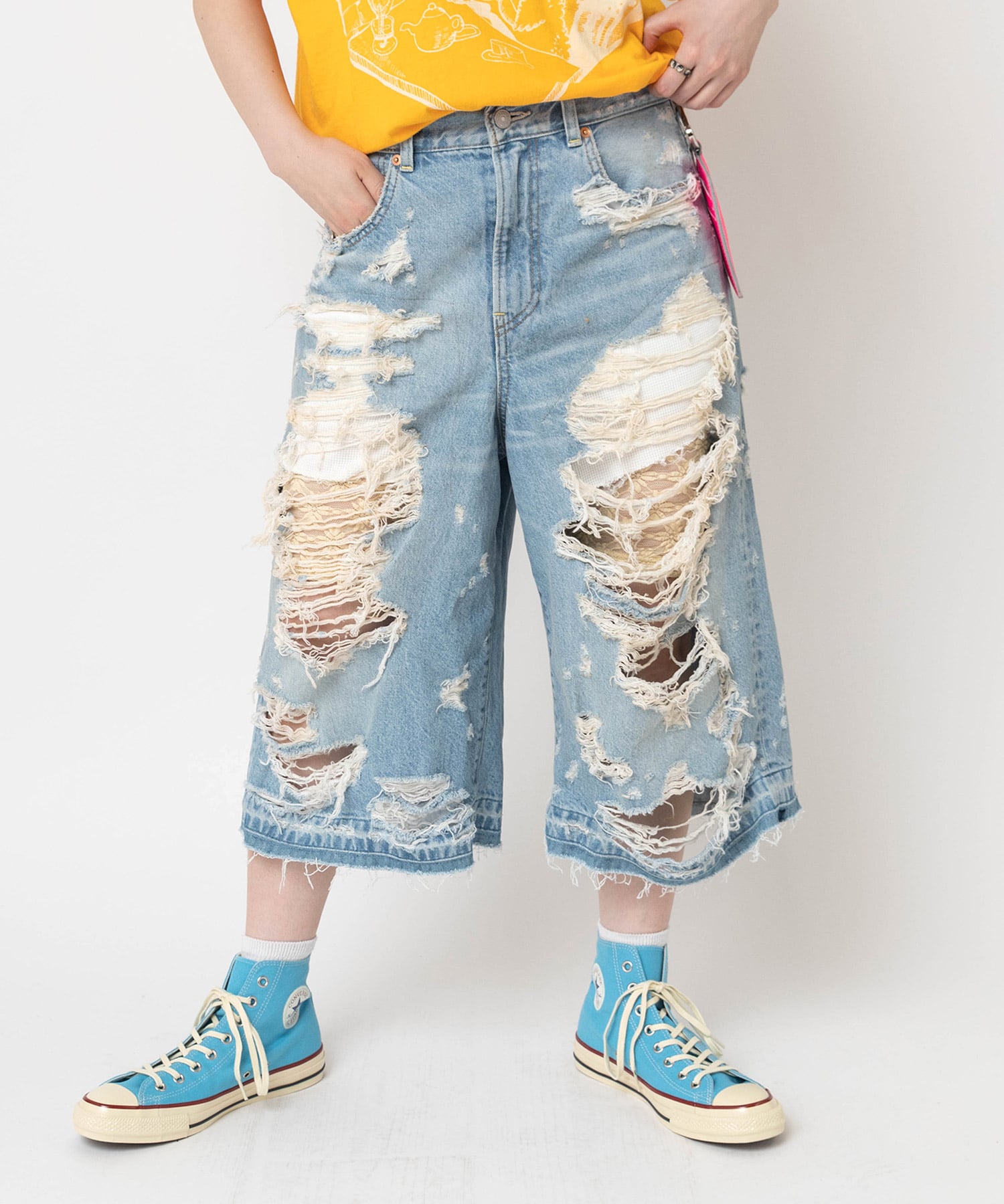 【5月下旬納期】R4471 ダメージルーズクロップドパンツ