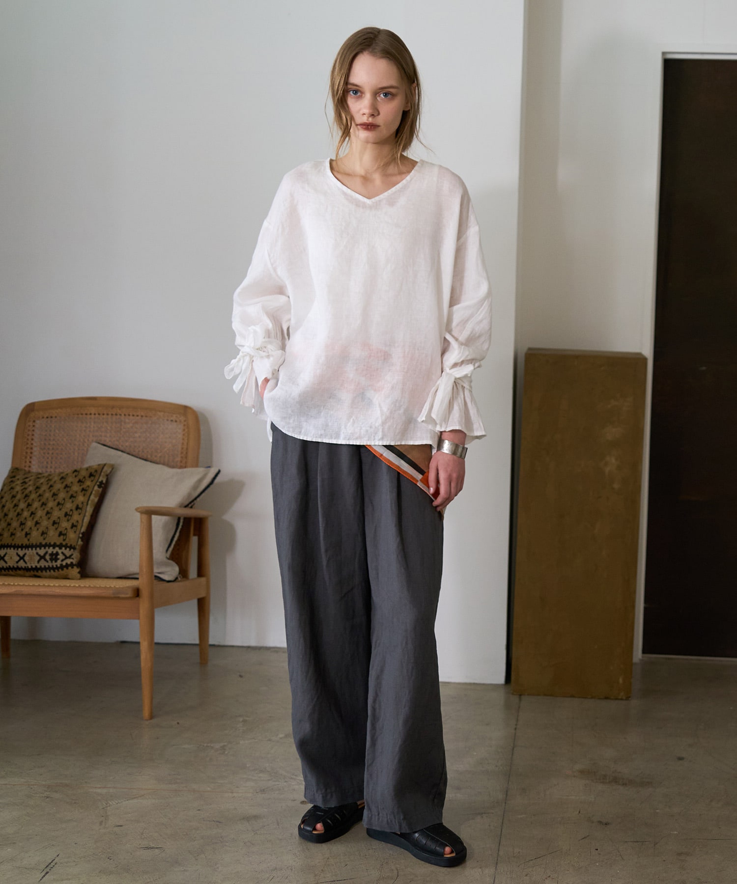R4472 フレンチリネンワイドストレートパンツ