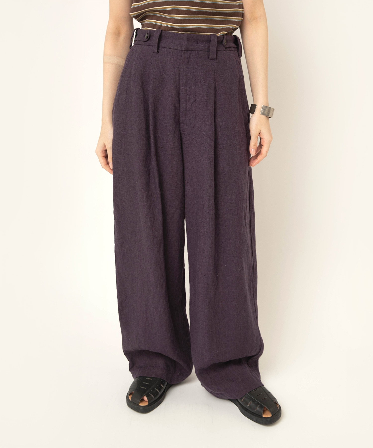 【6月下旬納期】R4472 フレンチリネンワイドストレートパンツ
