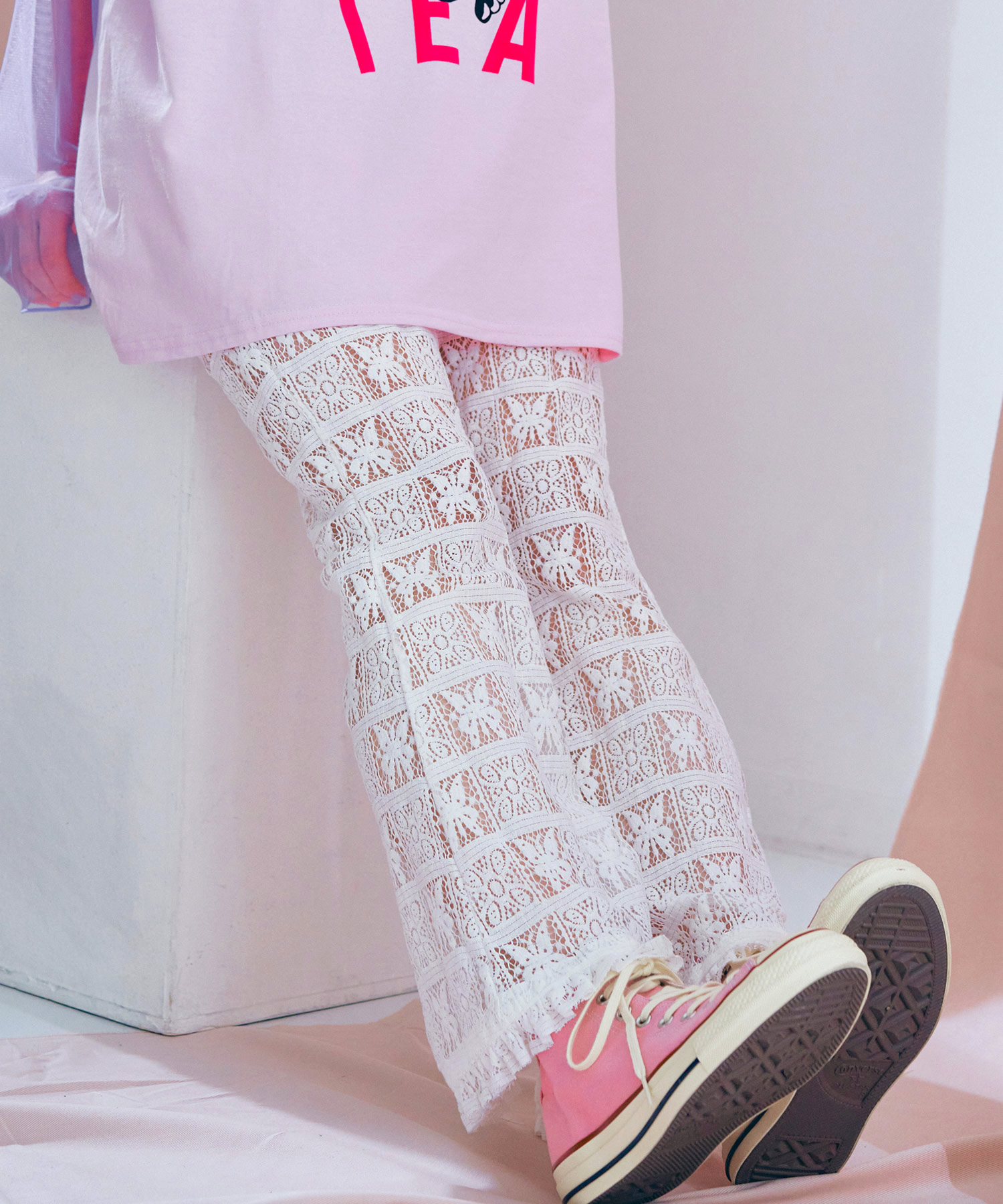 R4473 レースフレアパンツ