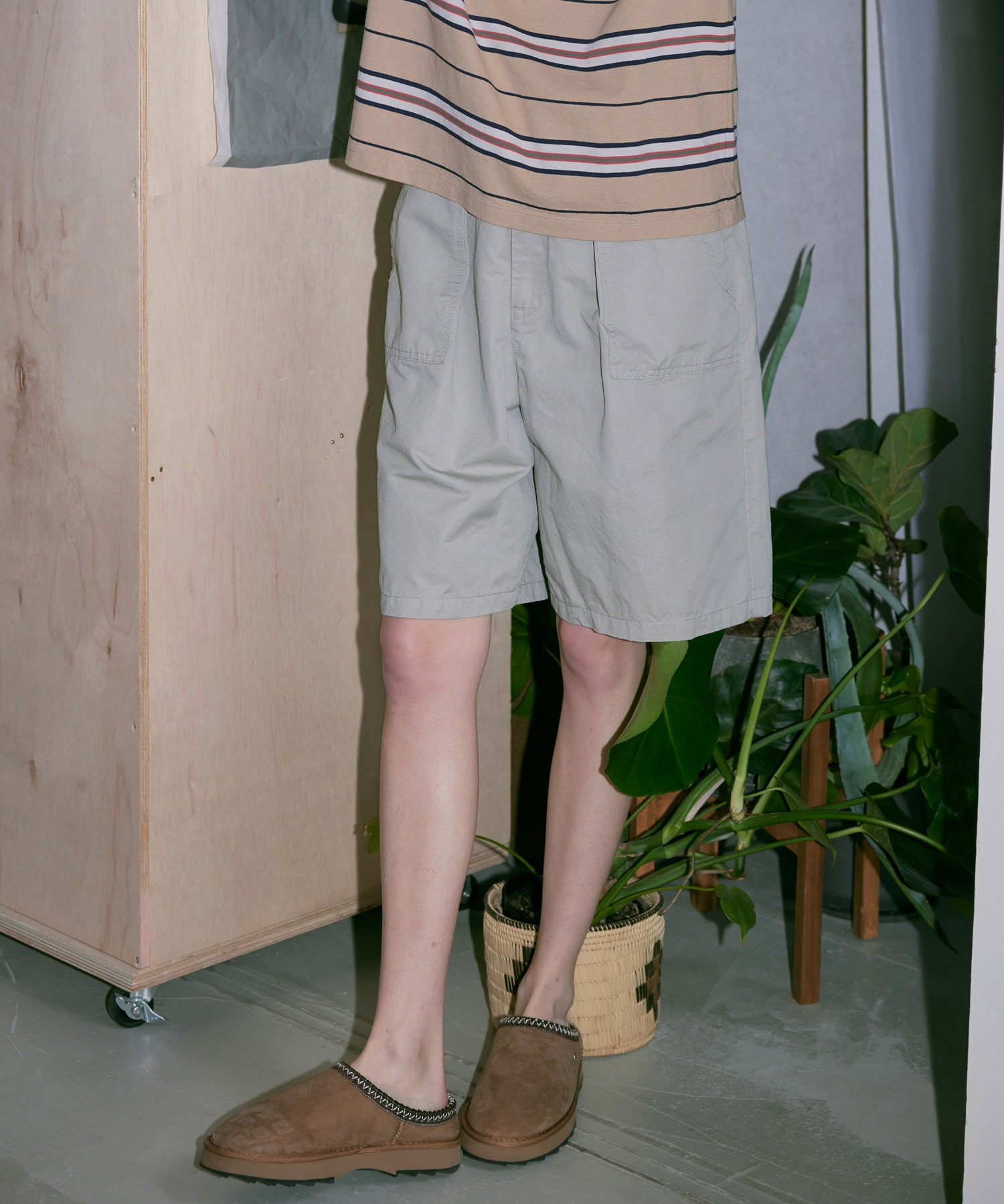 T1014 コットンリネンワークハーフパンツ