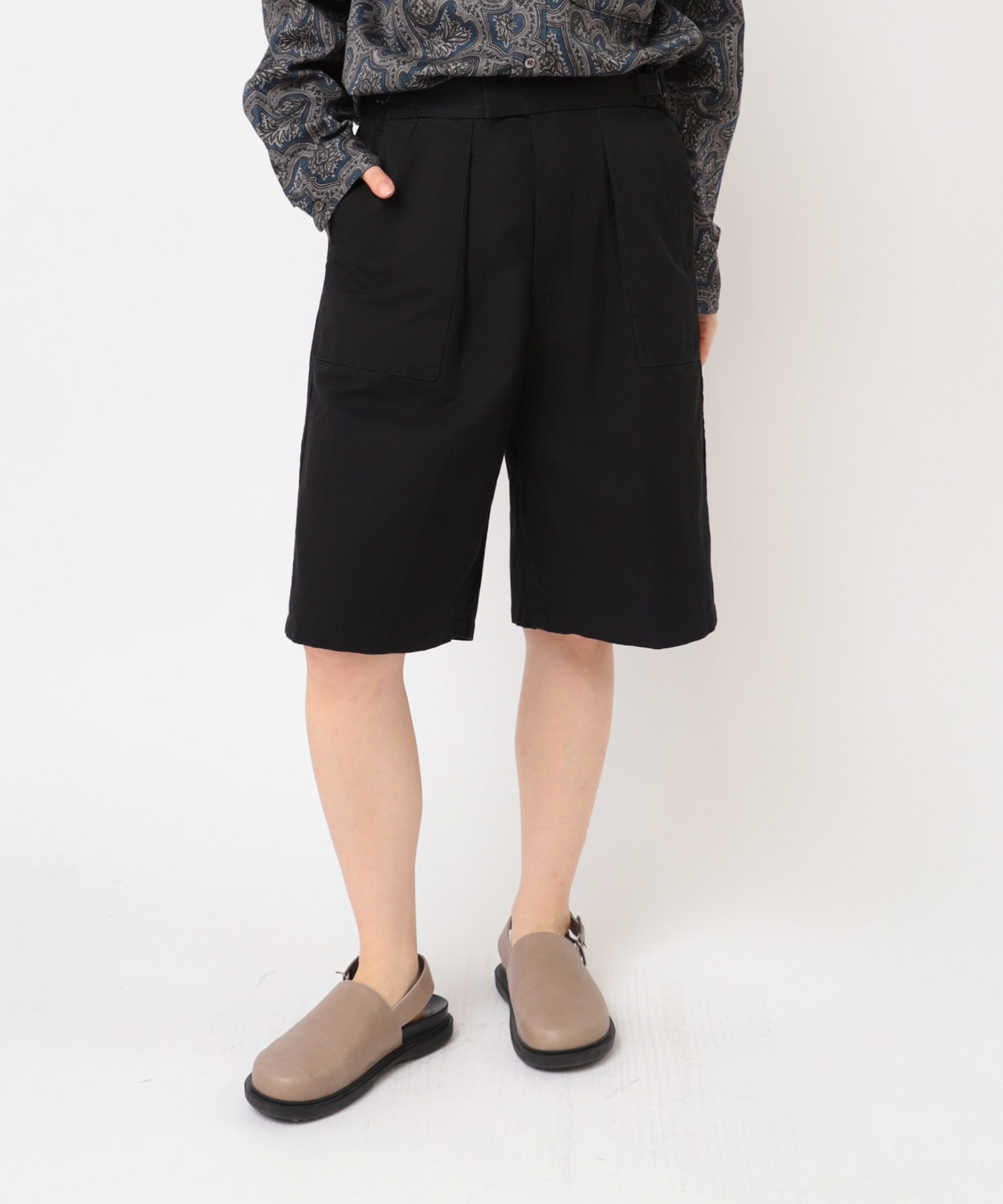 T1014 コットンリネンワークハーフパンツ