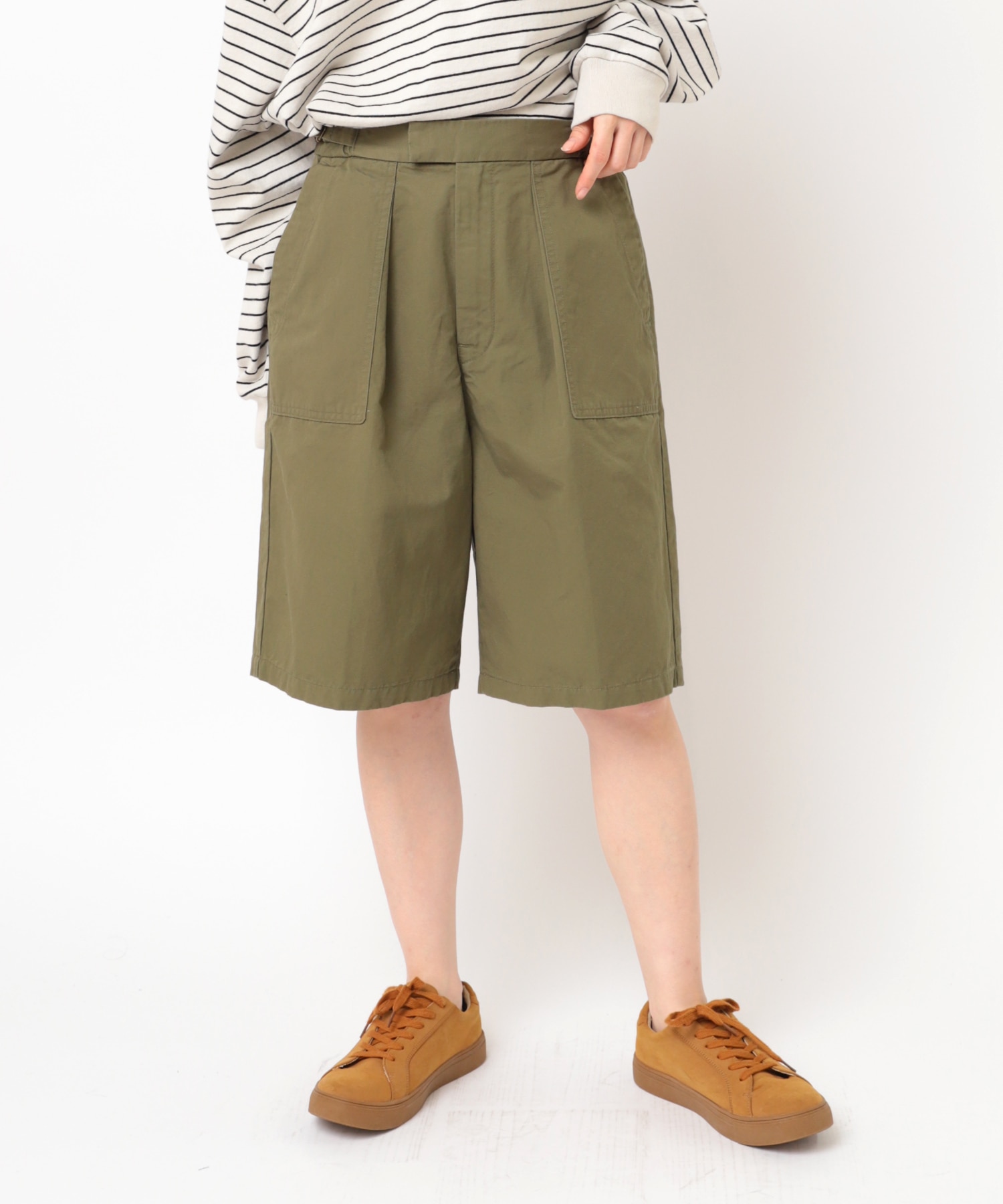 T1014 コットンリネンワークハーフパンツ