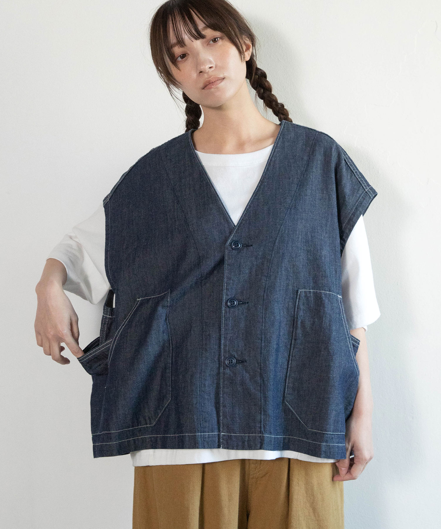 【3月下旬納期】V0170 フレンチワークシャツベスト