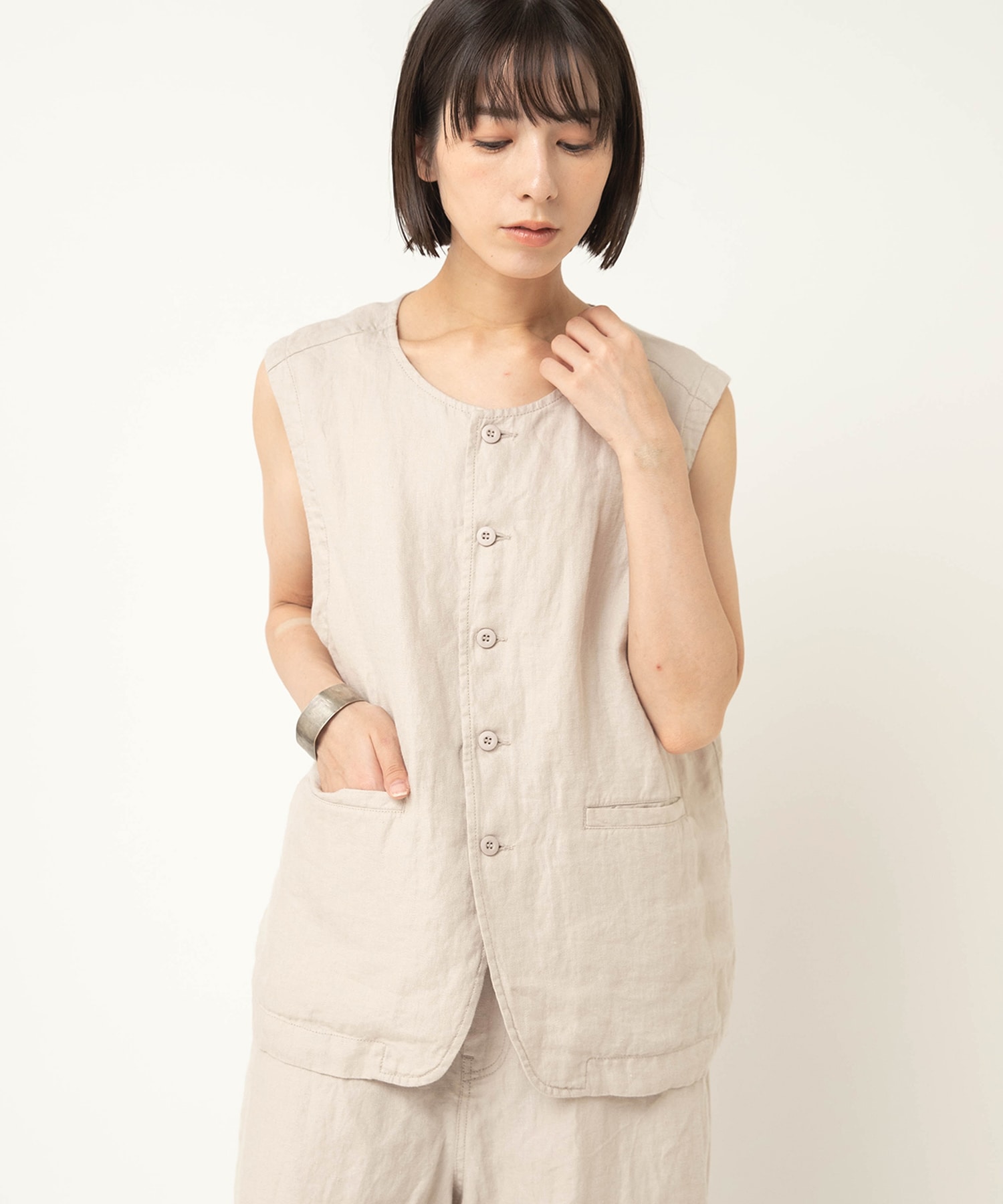 【3月中旬納期】V0172 リネンツイルベスト